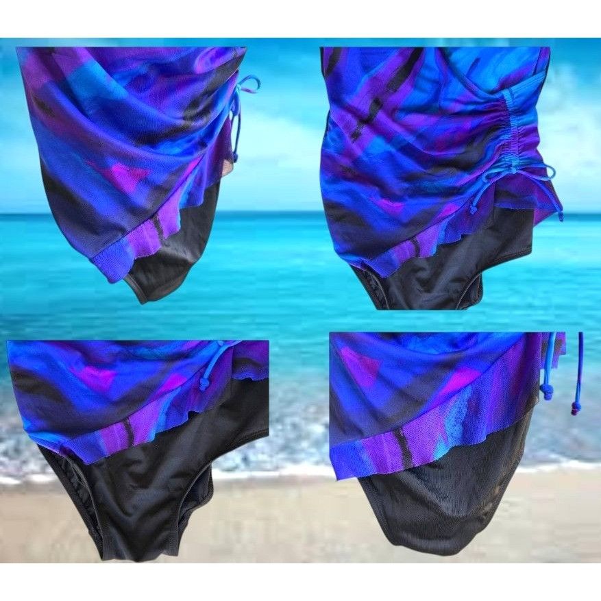 Vintage Robby Lynn Swimsuit 18W Blue One Piece Floral Wrap Front Bea Size XL / US 12-14 / IT 48-50 - 3 Thumbnail