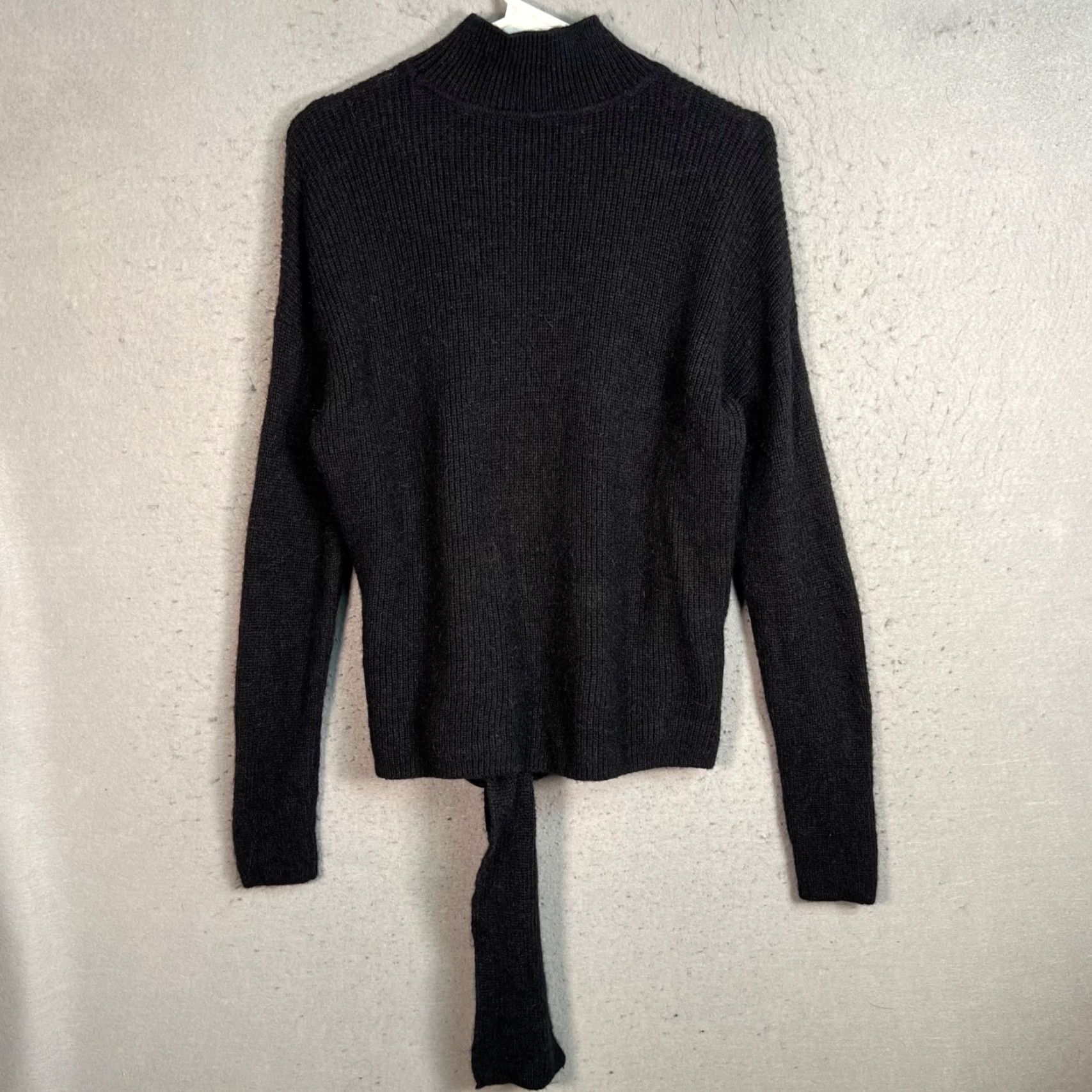Vintage VINTAGE Halogen Womens Medium Black Knit Tie-Front Sweater Mock Neck Wool Alpaca Blend Size M / US 6-8 / IT 42-44 - 2 Thumbnail