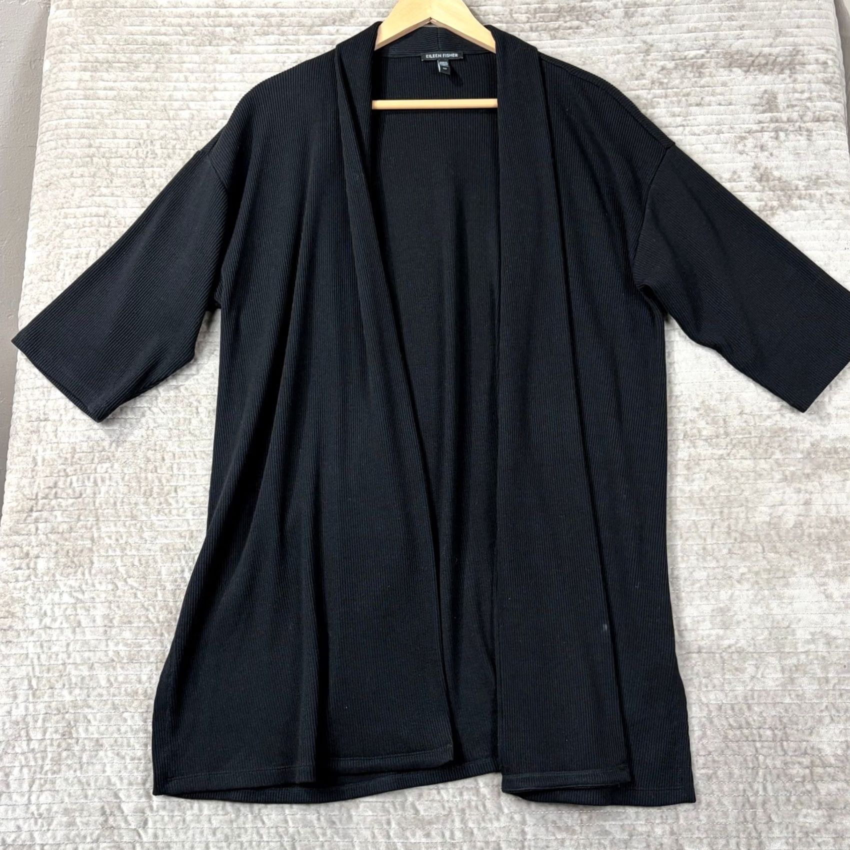Eileen Fisher Eileen Fisher Womens Black Ribbed Open Front Cardigan Elbow Sleeve S Size S / US 4 / IT 40 - 2 Thumbnail