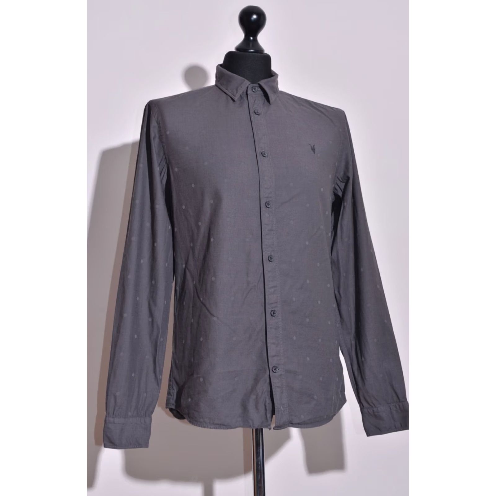 Allsaints ALLSAINTS Putnam Polka Dot Shirt Mens Cotton Modal Long Sleeve Dark Grey Size S Size US S / EU 44-46 / 1 - 3 Thumbnail