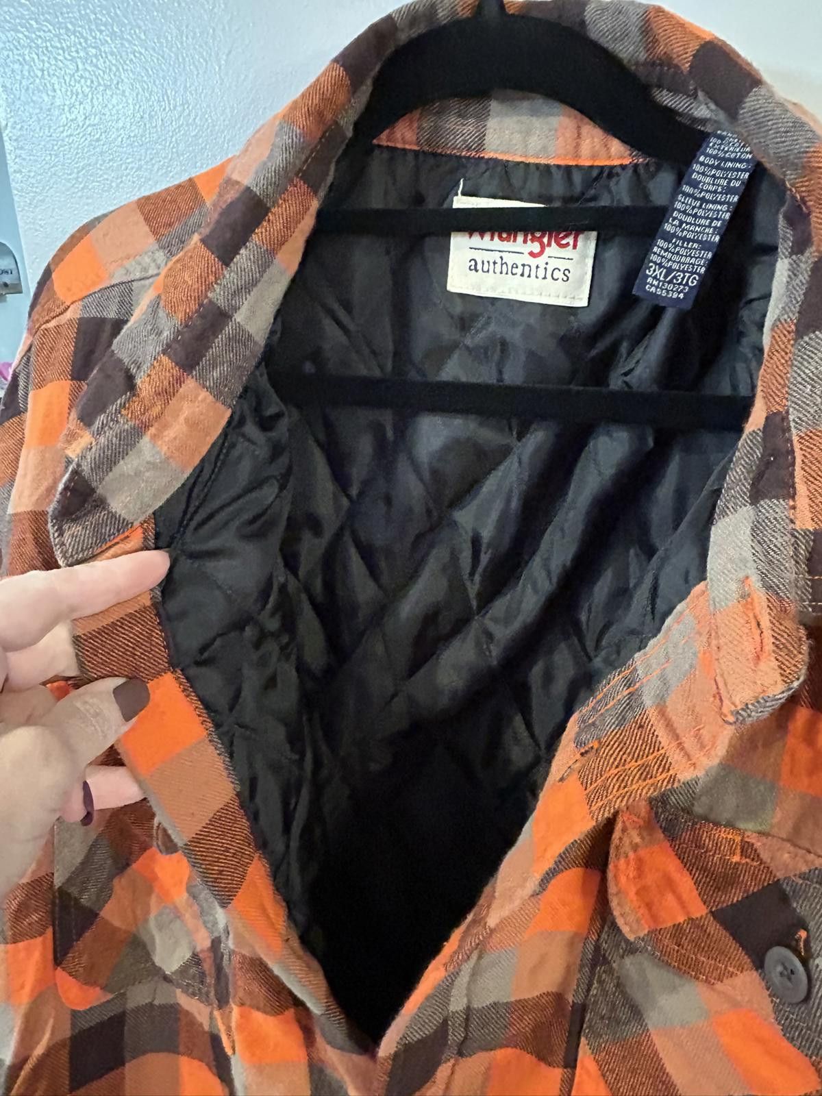Wrangler Wrangler Orange and Brown Plaid Quilted Lined Shirt Jacket Size US XXL / EU 58 / 5 - 2 Thumbnail