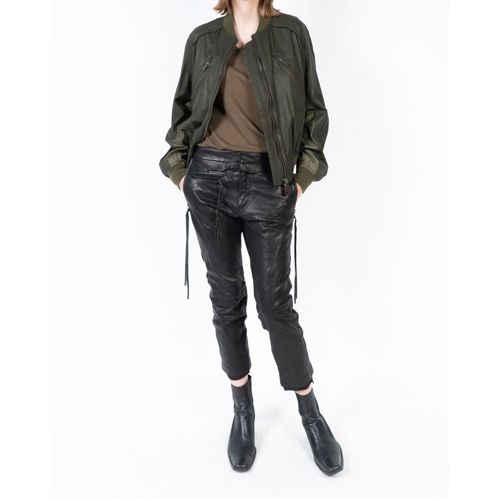 Haider Ackermann SS19 Slouchy Bomber Jacket in Waxed Green Wool Size S / US 4 / IT 40 - 2 Thumbnail