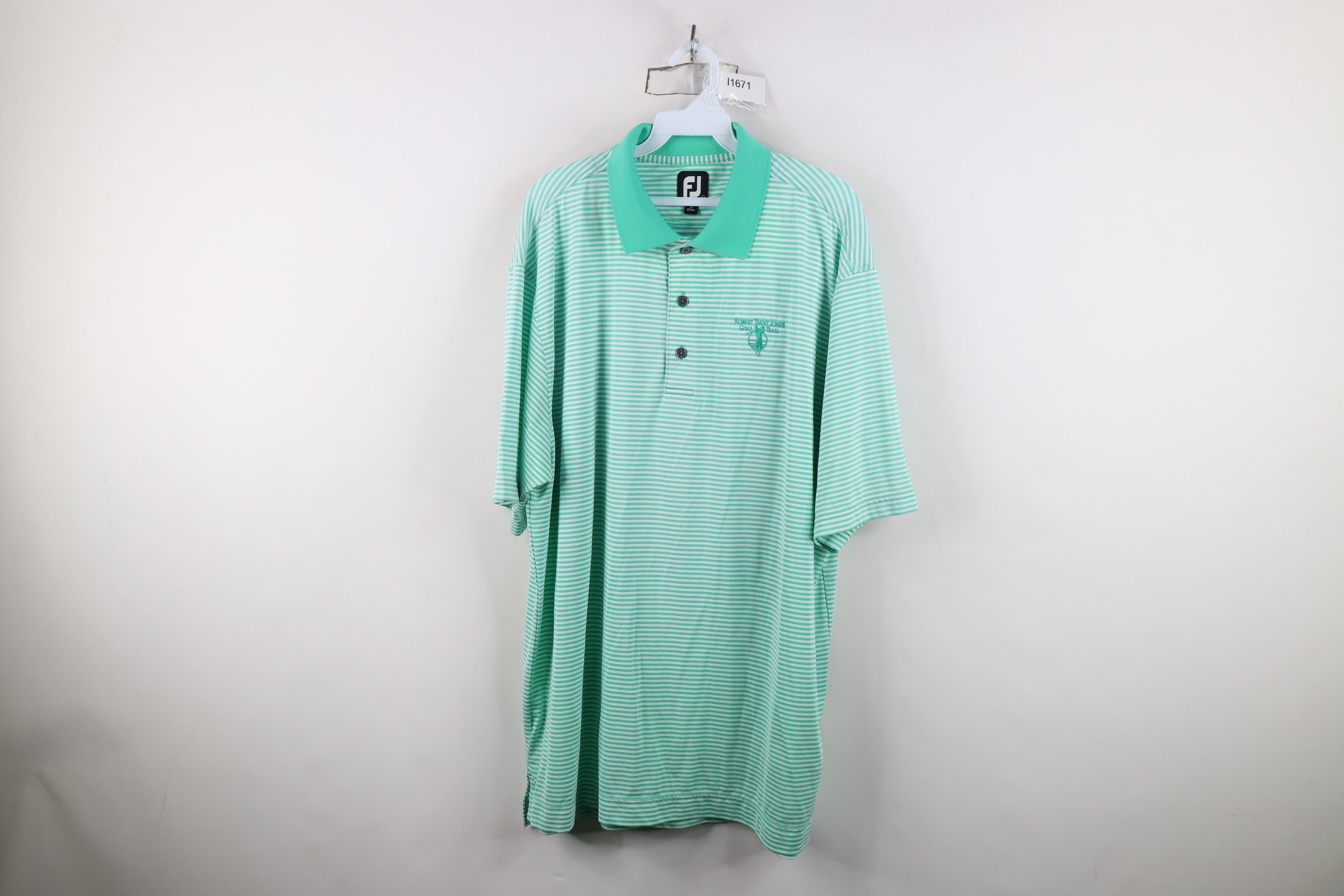 Footjoy FootJoy Logo Stretch Striped Collared Golf Polo Shirt Green Size US XL / EU 56 / 4 - 1 Thumbnail
