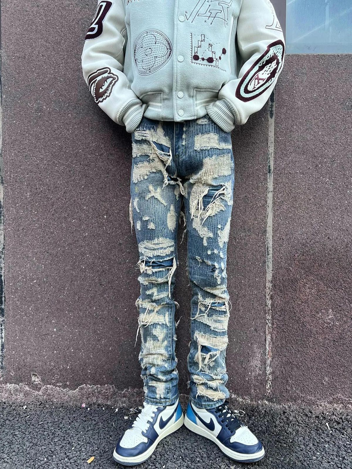 Jean 3D-Print Heavily Ripped Slim Straight Denim Jeans Size US 32 / EU 48 - 4 Thumbnail