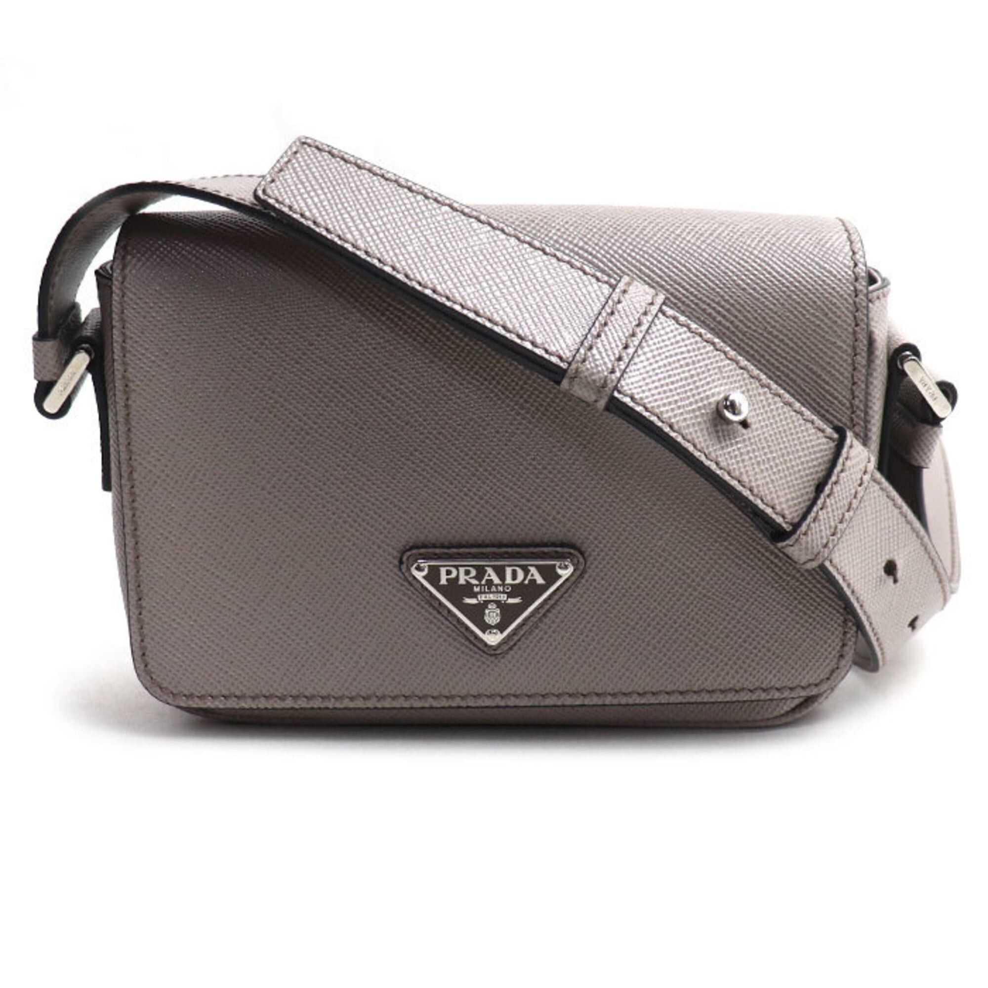 Prada Prada Saffiano Triangle Logo Shoulder Bag, Gray, 2VD065 2FAD F0572, Women's Size ONE SIZE - 1 Thumbnail