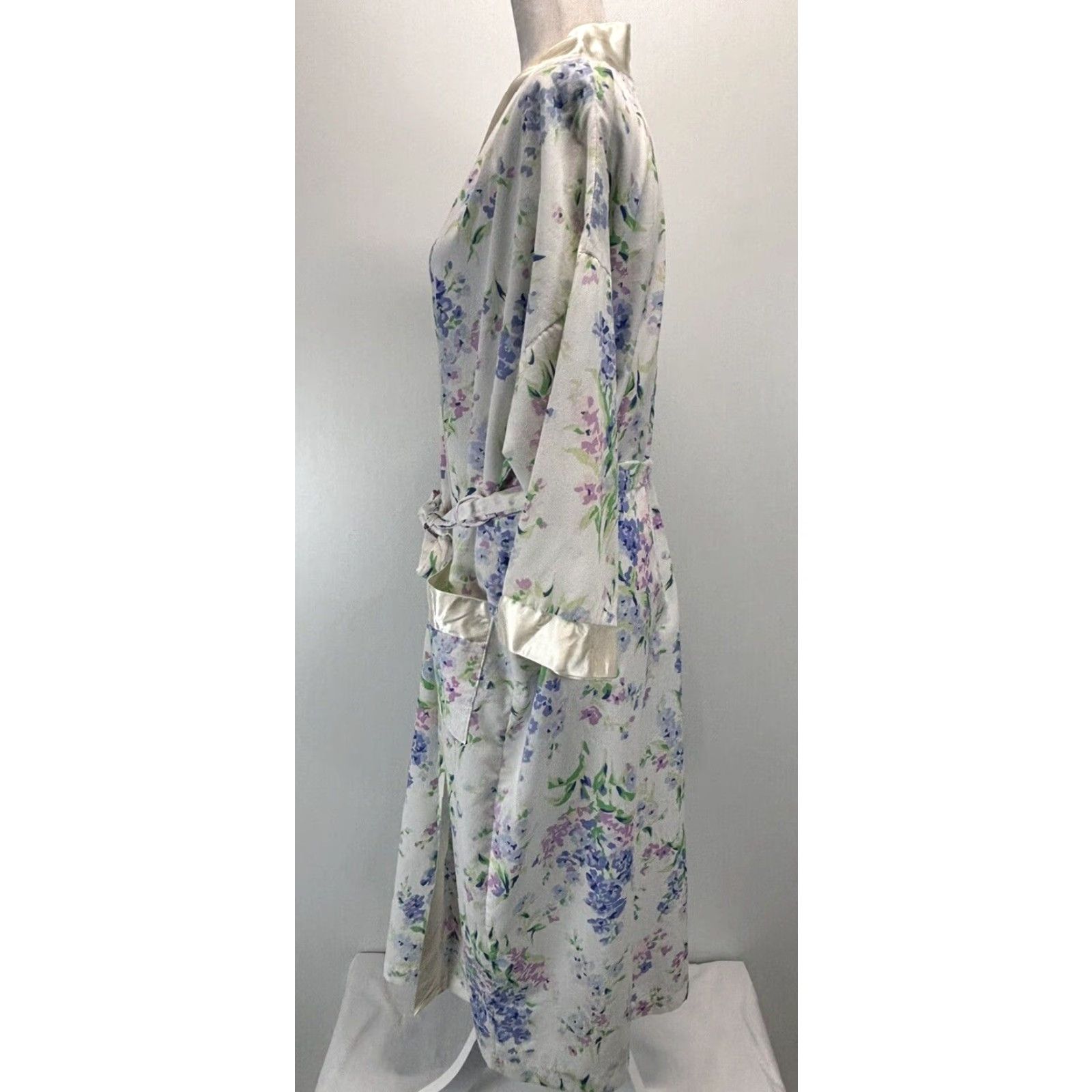 Vintage Vtg Appel Womens Floral Robe Extra Large XL Belted Satin Trim Size ONE SIZE - 2 Thumbnail