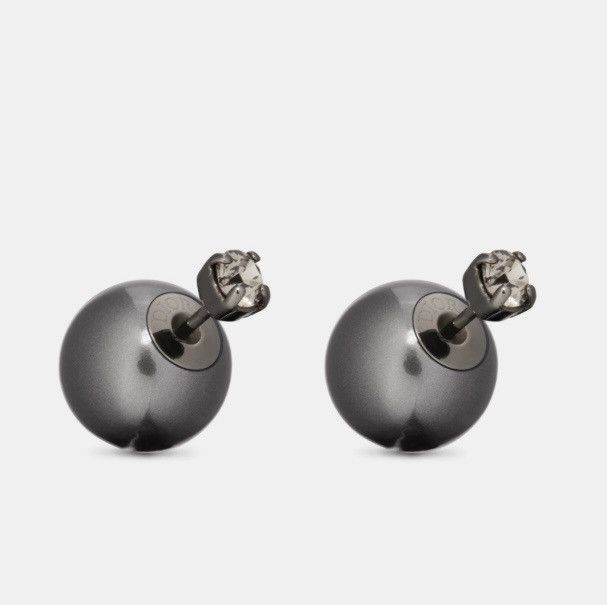 image of Dior Tribales Earrings Ruthenium-Finish Metal Black Resin in Grey, Women's