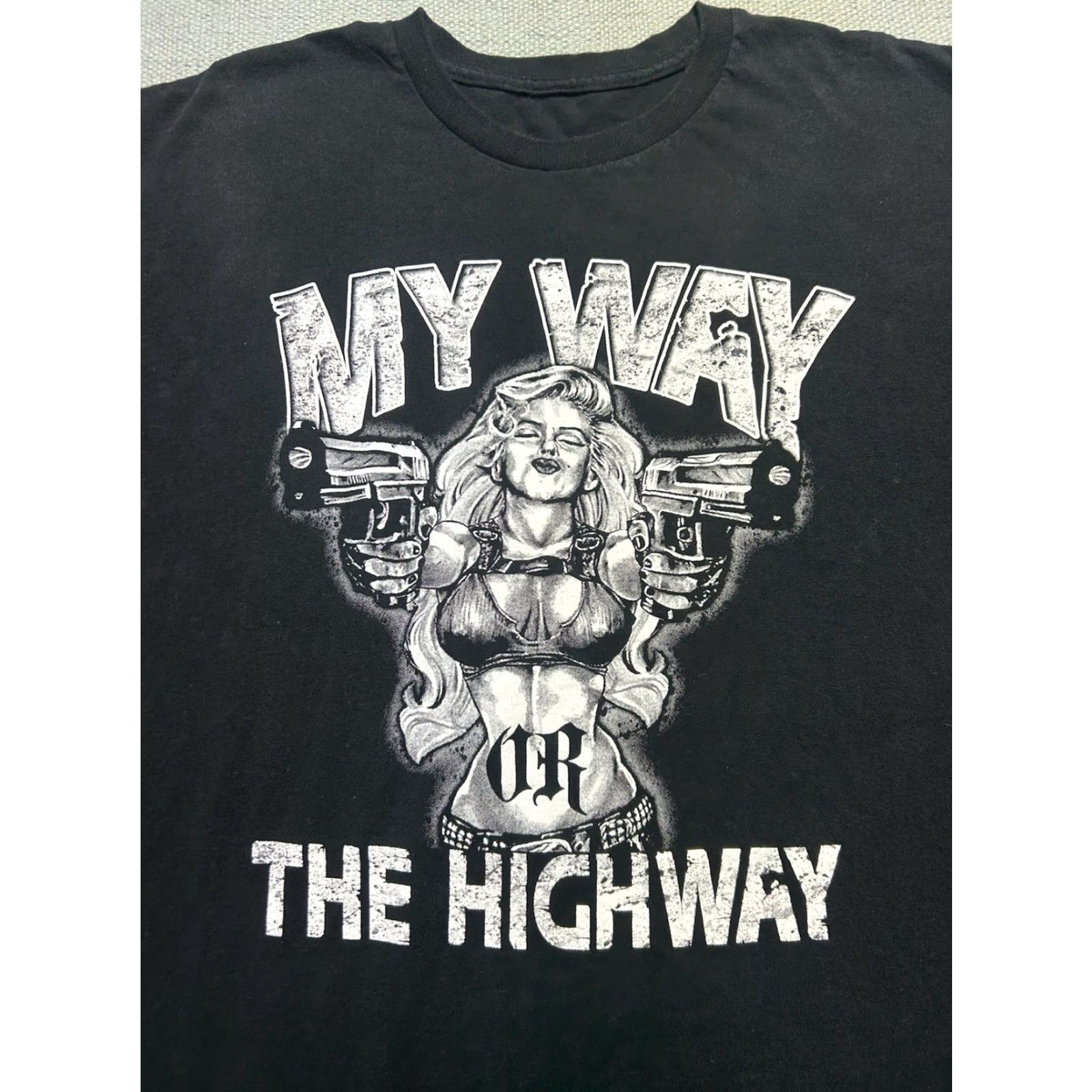 Vintage VINTAGE Unbranded T-Shirt Graphic my way or the highway girl babe guns badass XL Black Mens T-Shirt 1980s 90s style Size US XL / EU 56 / 4 - 2 Thumbnail