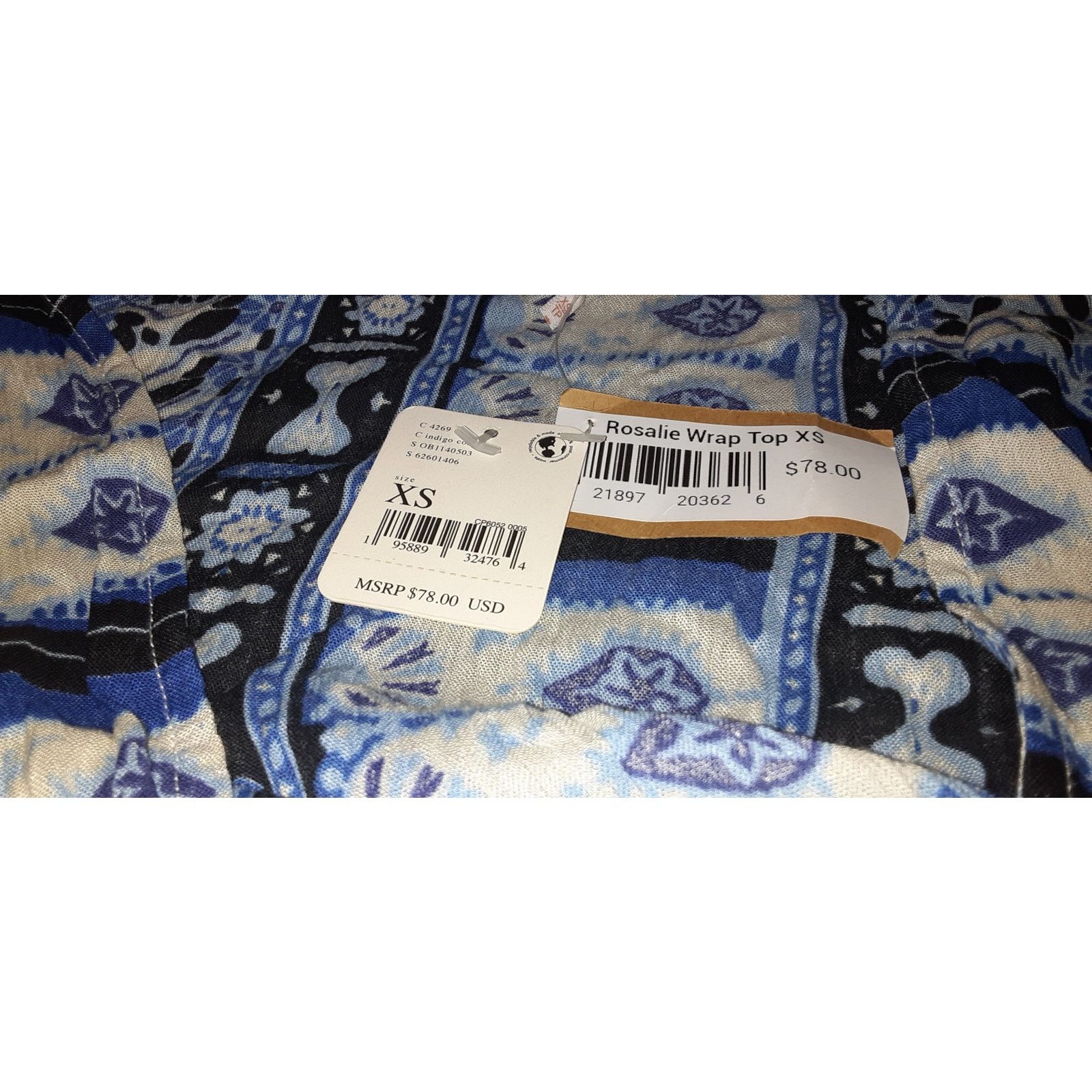 Free People NWT - Free People Rosalie Wrap Top Indigo Combo Size: XS Size XS / US 0-2 / IT 36-38 - 7 Thumbnail