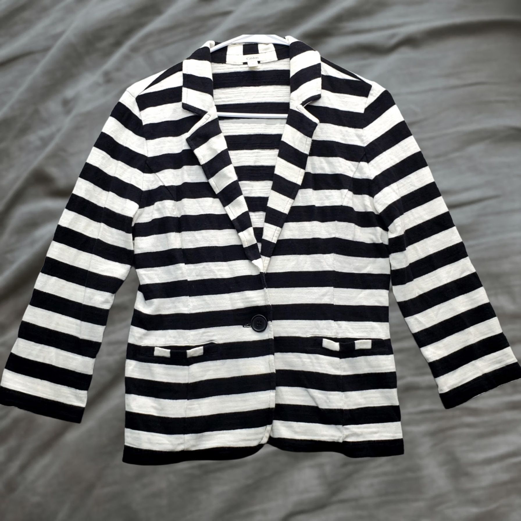 Vintage Caslon Blazer Jacket Womens Small Multi Striped Knit Single Breasted Notch Lapel Size S / US 4 / IT 40 - 1 Thumbnail