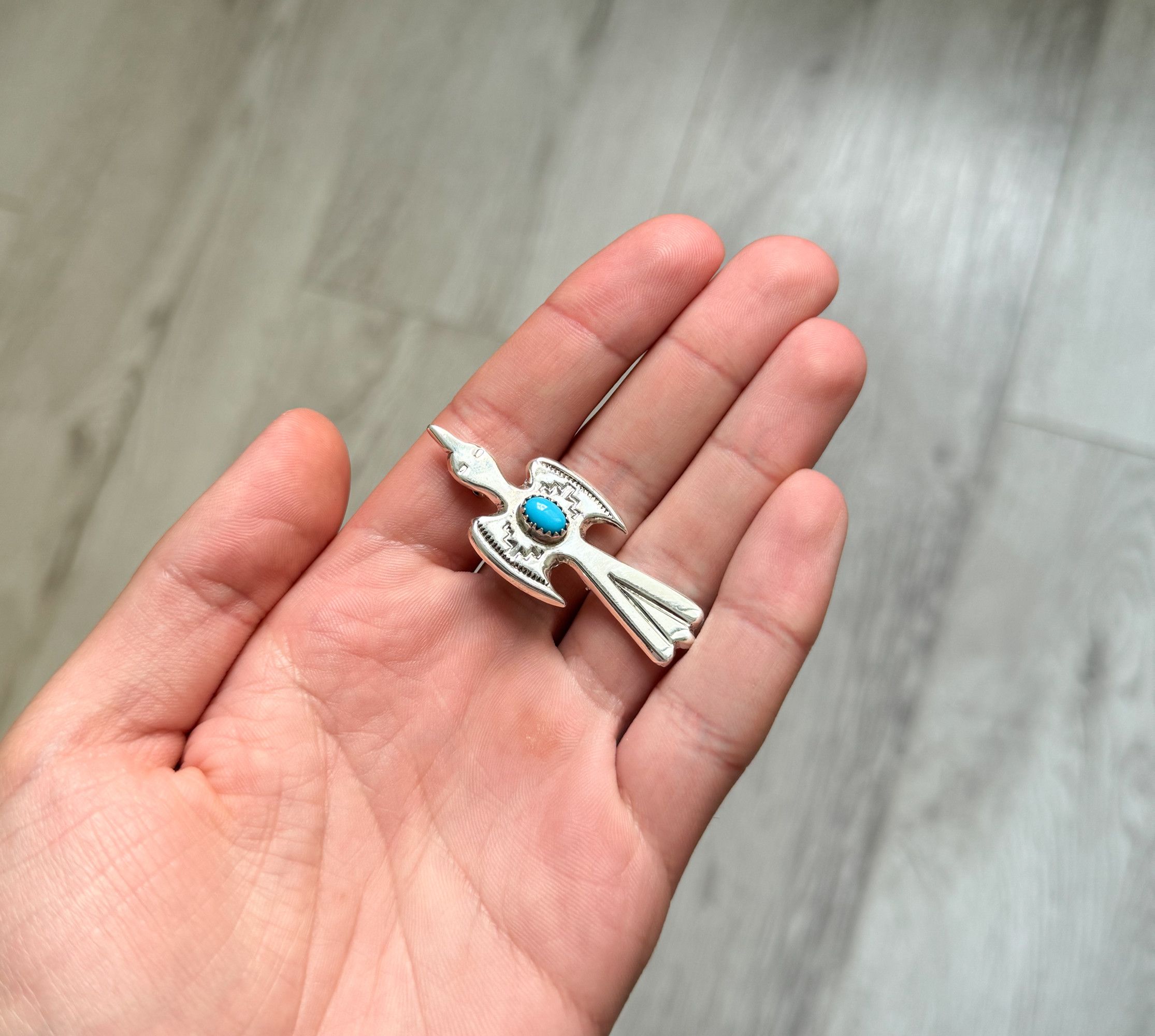Peyote Bird Vintage Peyote Bird Pin Brooch Turquoise Sterling Silver Size ONE SIZE - 1 Thumbnail