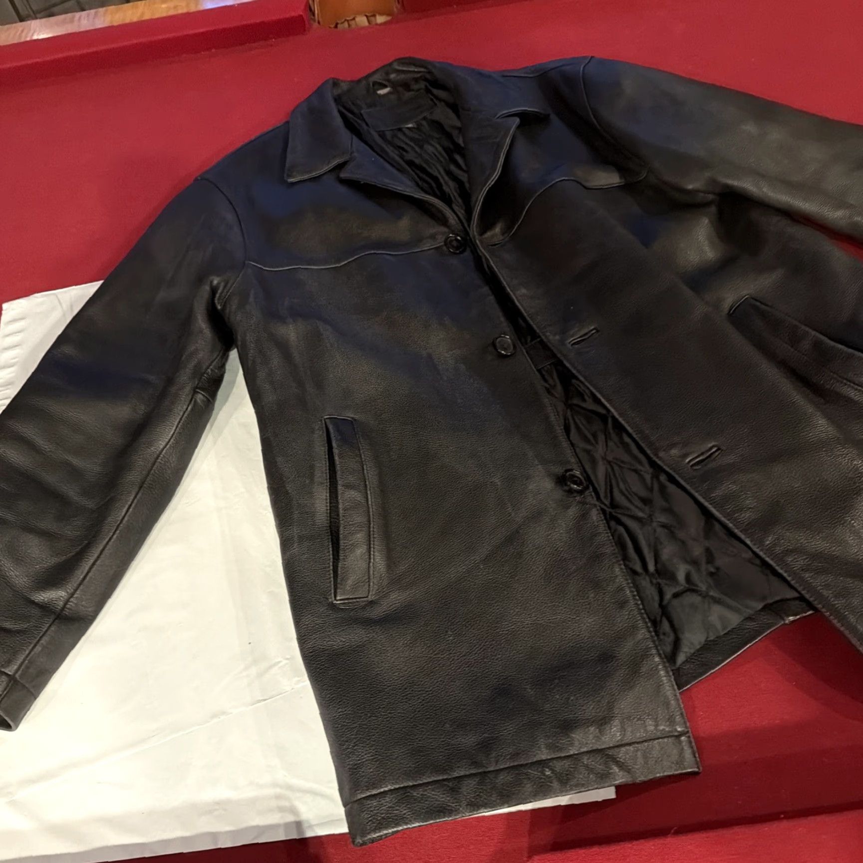 Vintage VINTAGE St. John’s Bay Black Leather Jacket Bomber Button Up Quilted Lined Trench Mens M Jacket Size US M / EU 48-50 / 2 - 4 Thumbnail