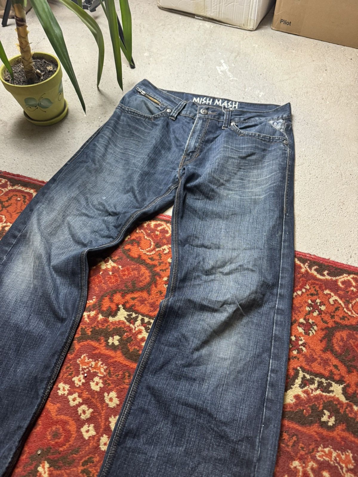Japanese Brand × Vintage Vintage Y2K Mish Mash Denim Baggy Evis Style Pocket Pants Size US 34 / EU 50 - 2 Thumbnail
