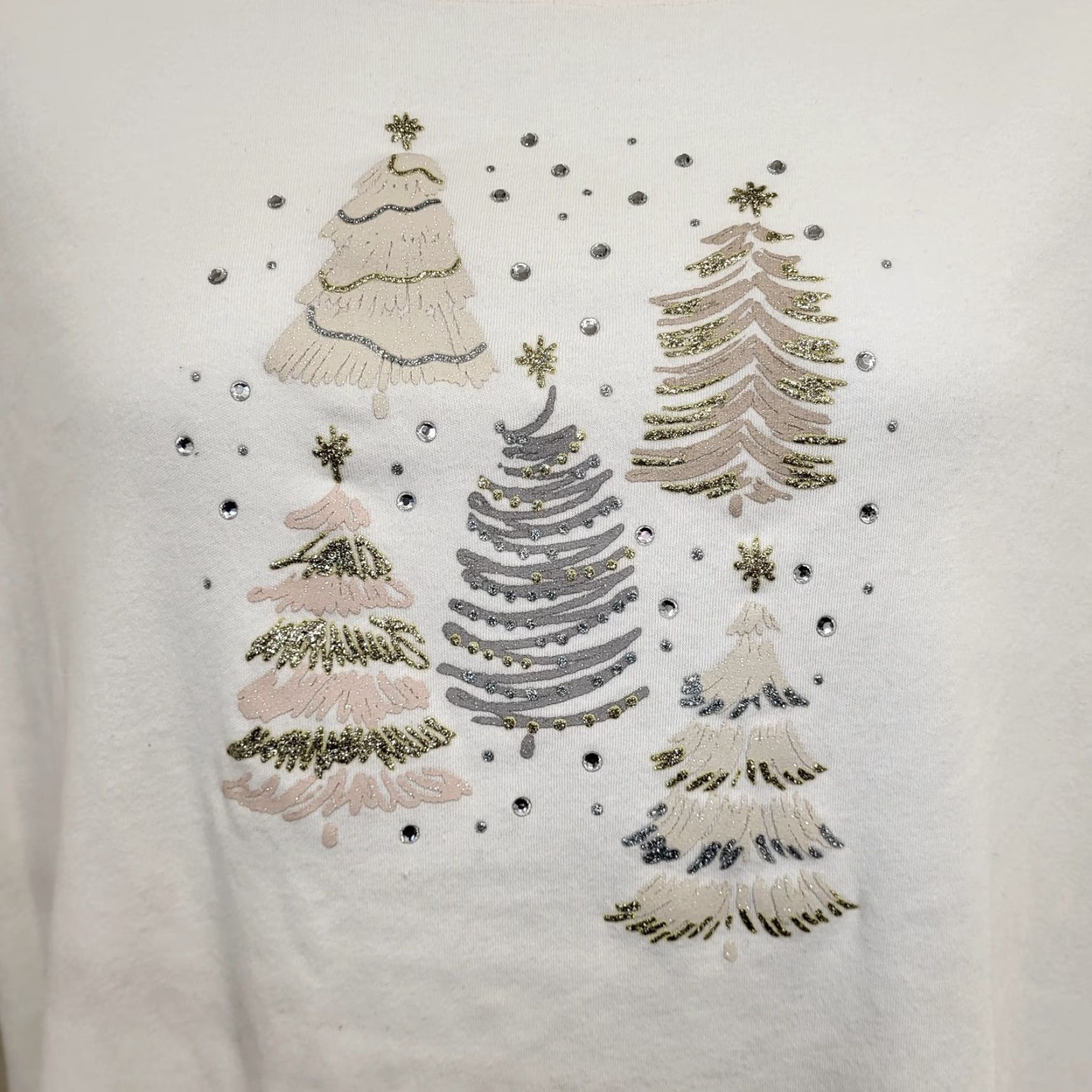Croft & Barrow Croft & Barrow Classic Shirt Womens 1X Ivory Christmas Tree Glitter Sparkle Christmas Tree Rhinestones Glitter 3/4 Sleeve Brushed Cotton Jersey Size XL / US 12-14 / IT 48-50 - 5 Thumbnail