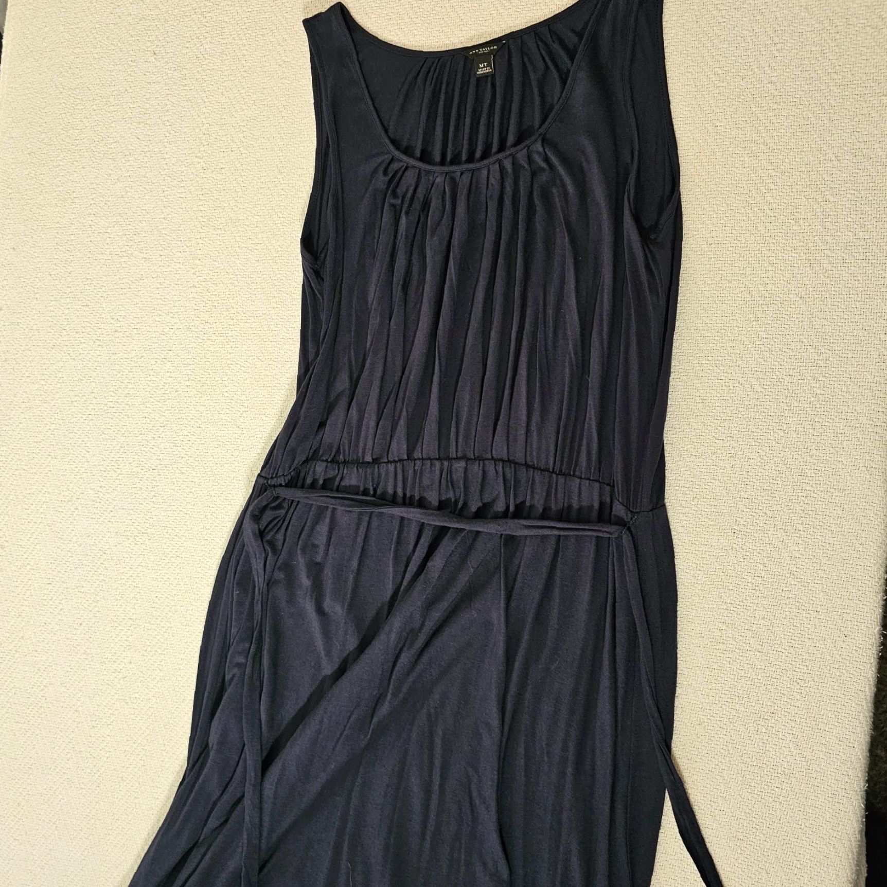 Vintage Ann Taylor A-Line Dress Medium Tall Sleeveless Navy Blue Bohemian Stretch Casual Womens Size M / US 6-8 / IT 42-44 - 6 Thumbnail