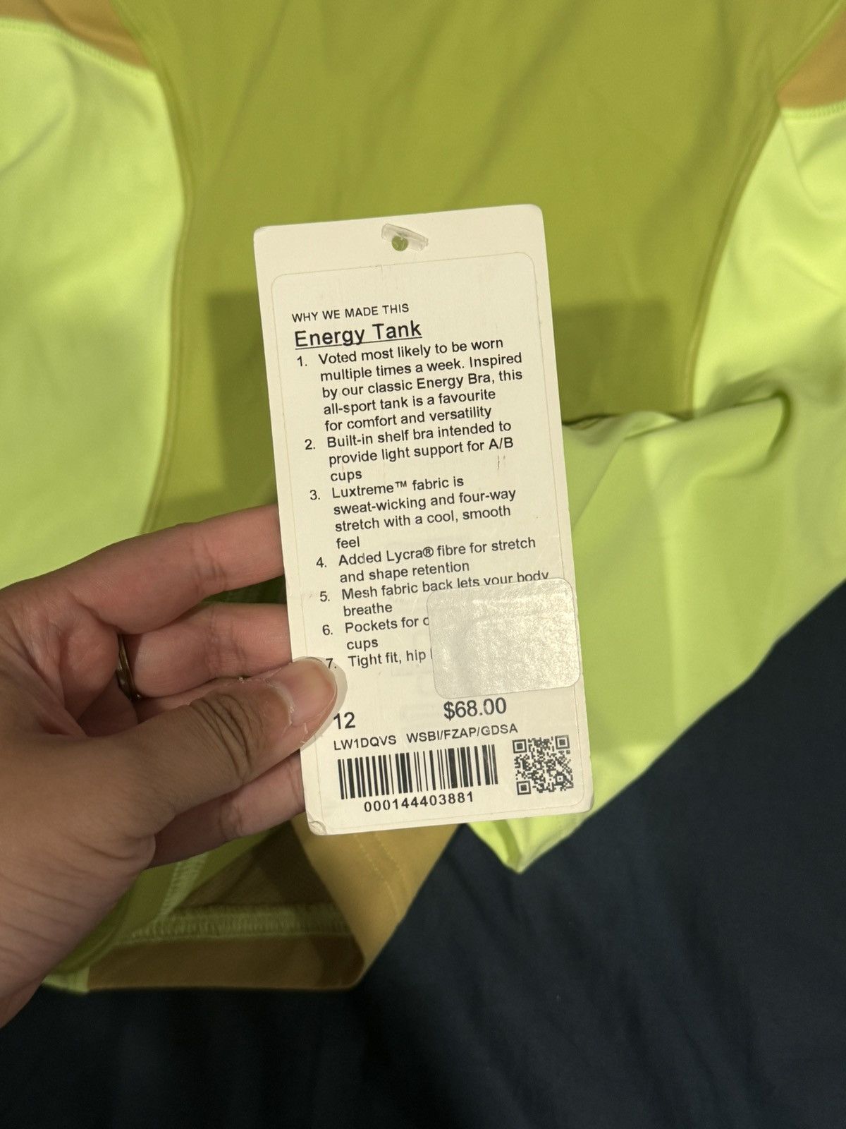 Lululemon NEW Lululemon Women's Energy Tank in Wasabi Green Size XL / US 12-14 / IT 48-50 - 3 Thumbnail
