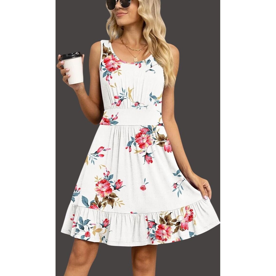 Other Lilbetter Sleeveless Floral Print A-Line Dress White Pink Size M / US 6-8 / IT 42-44 - 8 Thumbnail