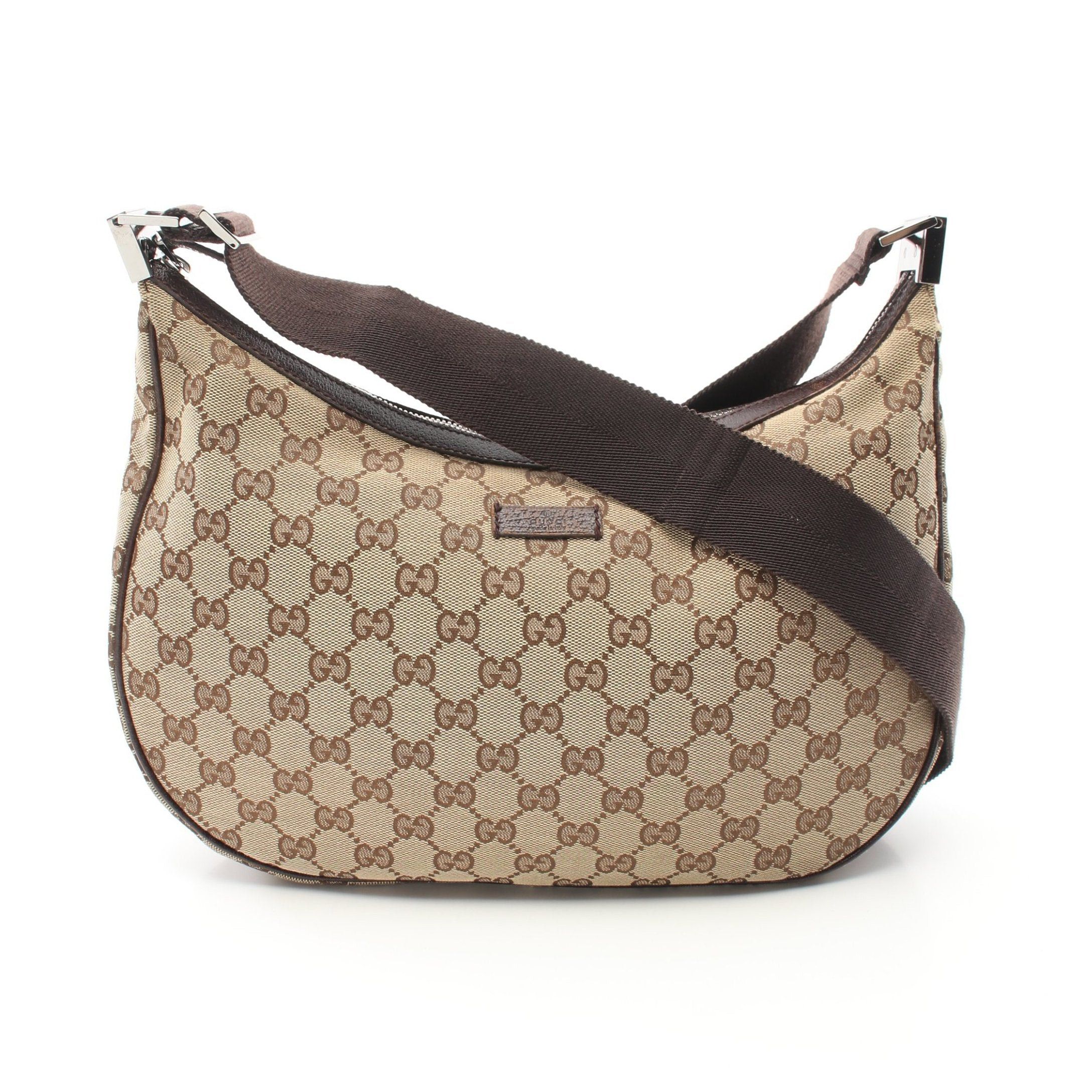 image of Gucci Gg Canvas Shoulder Bag Canvas Leather Beige Dark Brown, Women's