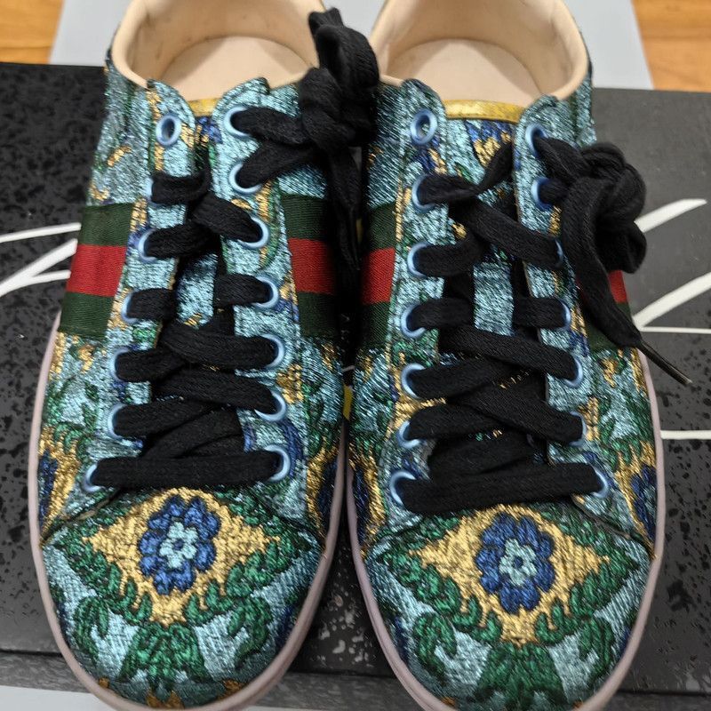 Gucci Gucci Floral Embroidery Casual Sneakers in Dark Green Size US 5.5 / EU 38 - 2 Thumbnail