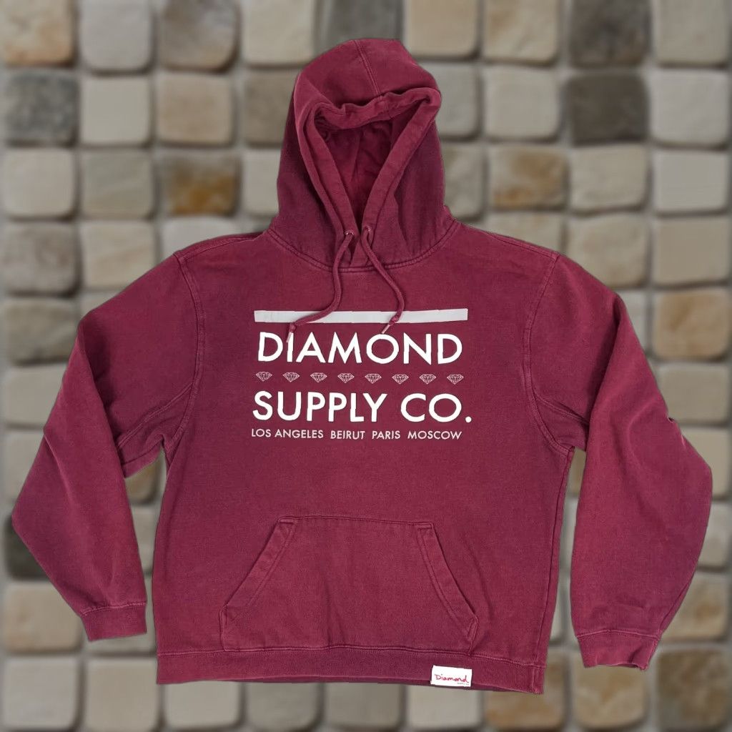 Vintage VINTAGE Diamond Supply Co. Hoodie Mens Shirt S Maroon Graphic Print Hooded Pullover Designer 90s Size US S / EU 44-46 / 1 - 1 Thumbnail