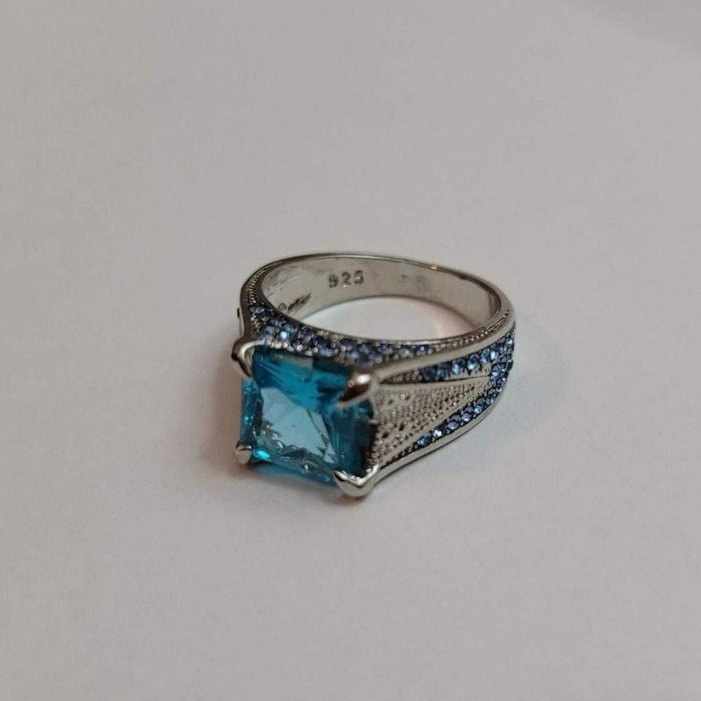 Designer 925 Sterling Silver Square Blue Aquamarine Ring - Size 7 Size ONE SIZE - 6 Thumbnail