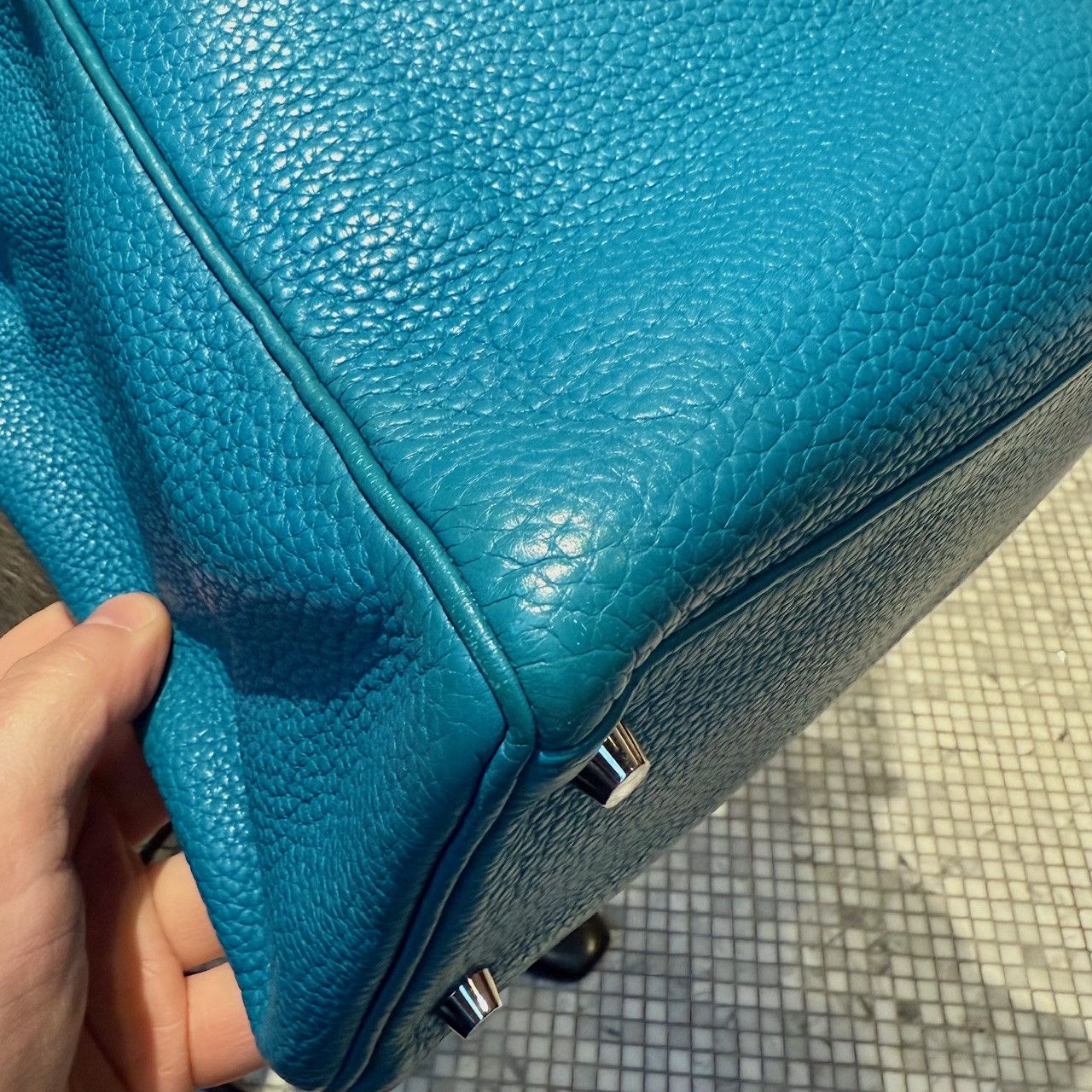 Hermes Hermès 2013 Bleu Izmir Clemence Leather Kelly 35 Bag Size ONE SIZE - 16 Thumbnail