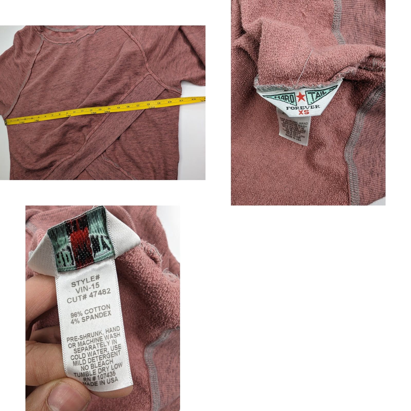 Hard Tail Hard Tail Sweatshirt Womens XS Slub Cross Front Pullover Boho Pink Coral Easy Sweatshirt Long Sleeve Size XS / US 0-2 / IT 36-38 - 8 Thumbnail