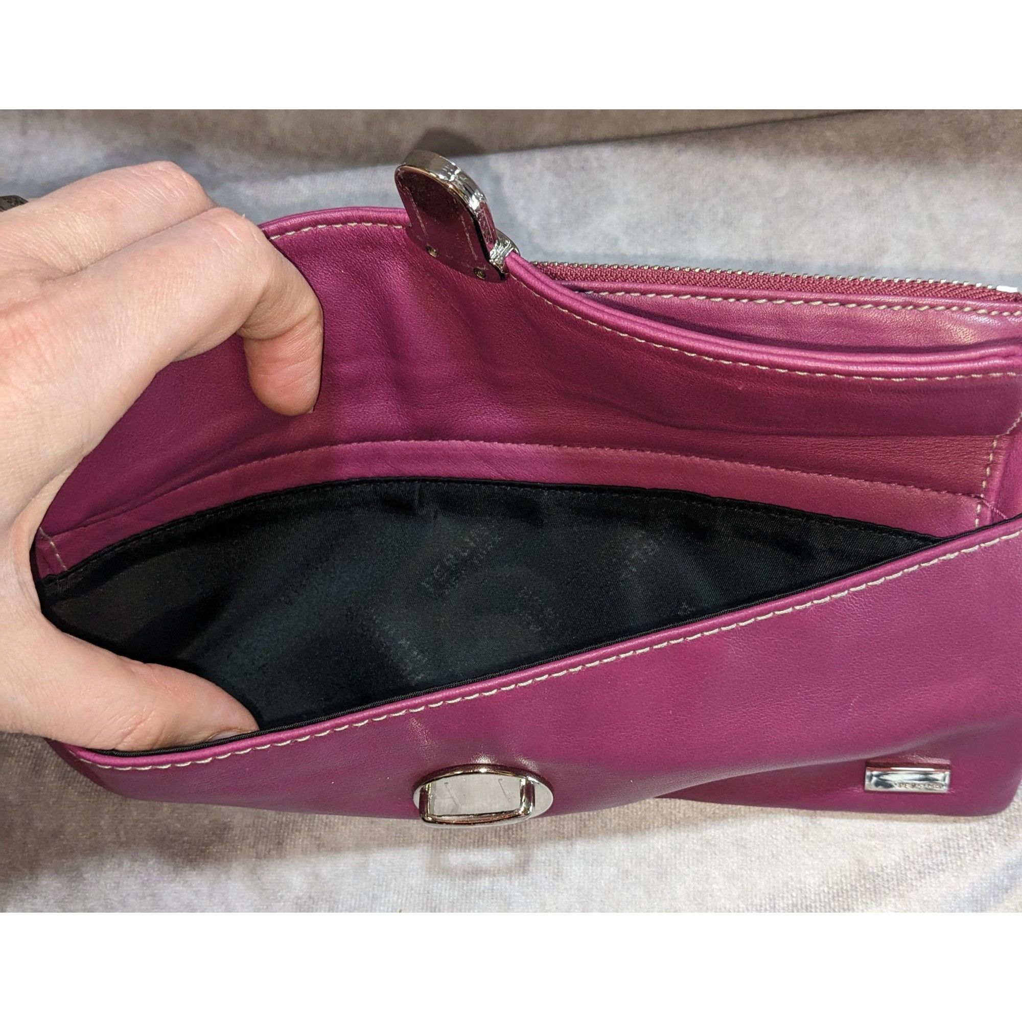 Other Perlina Purple Leather Wristlet Clutch With Silver Hardware Size ONE SIZE - 7 Thumbnail