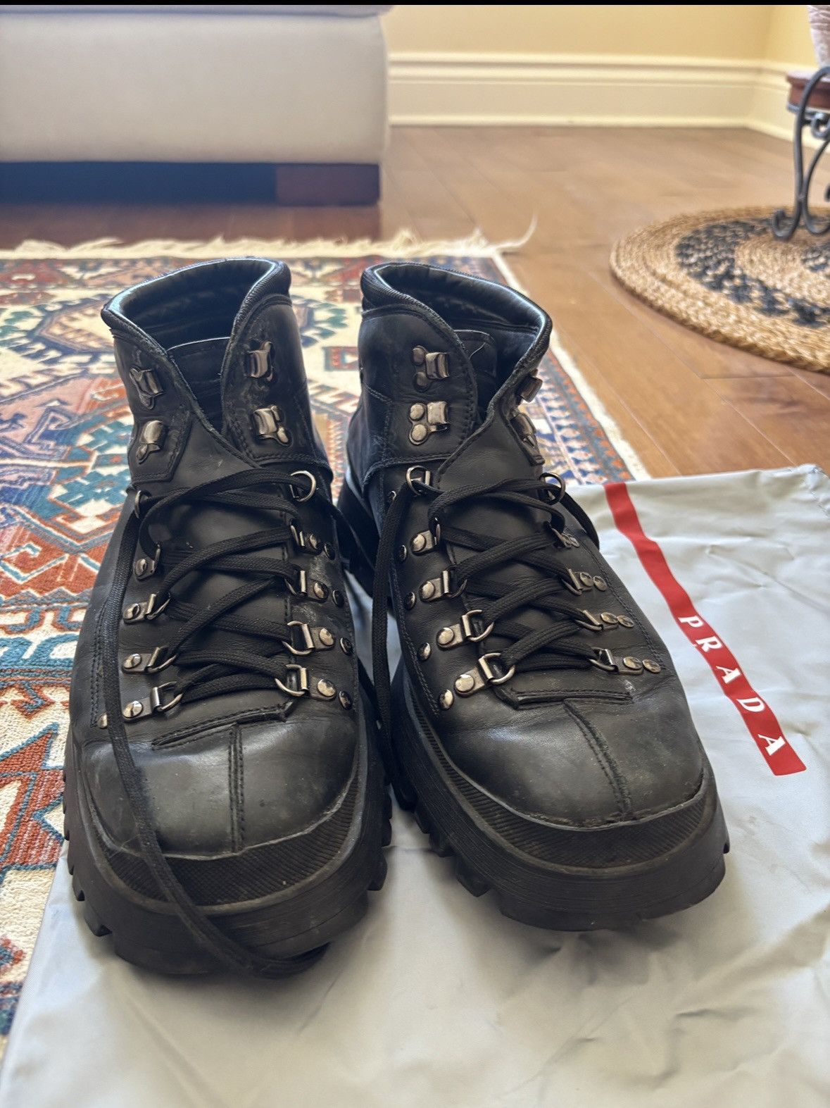 Prada PRADA Black Leather Hiking Boots Size US 10 / EU 43 - 4 Thumbnail