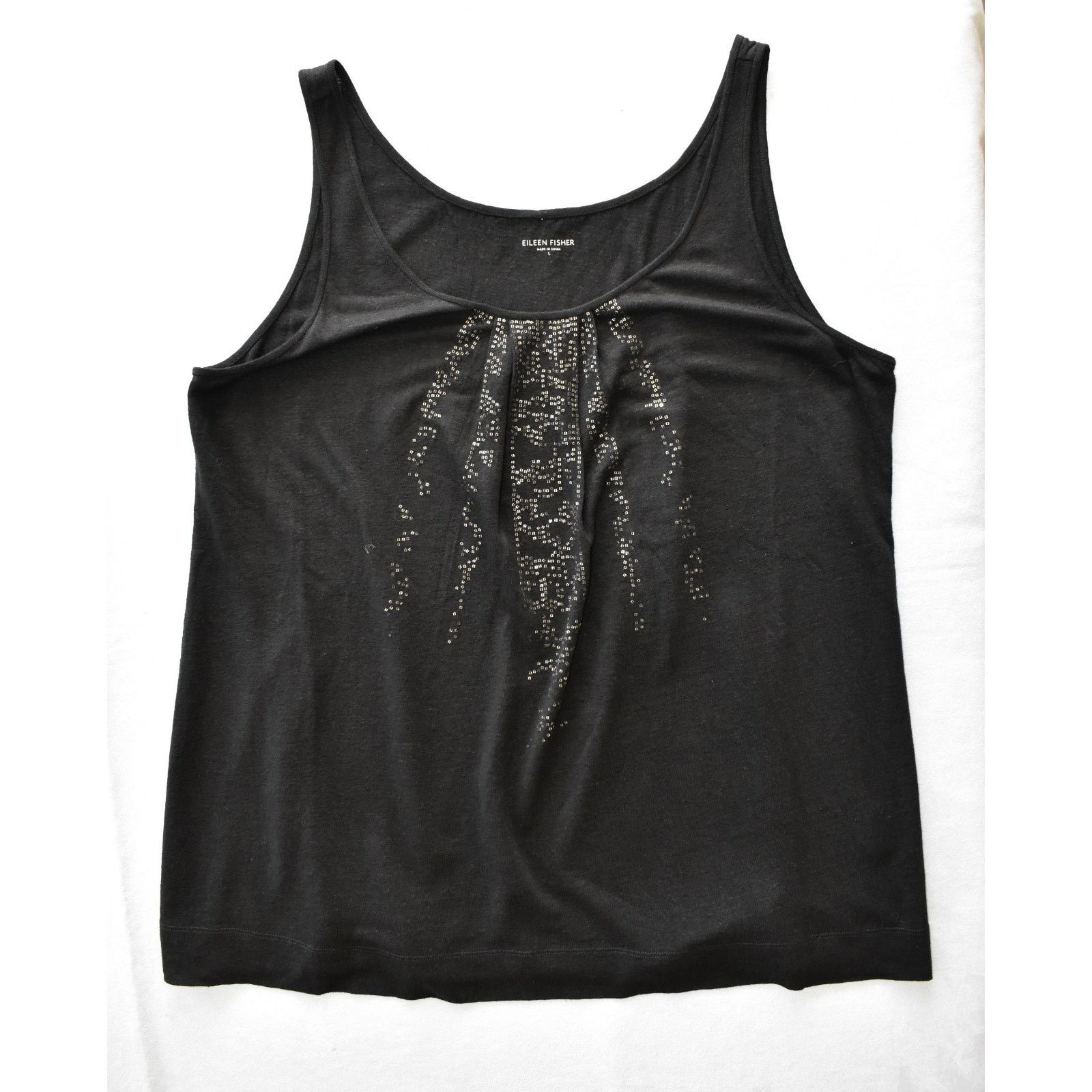 Eileen Fisher NEW EILEEN FISHER Linen Sequin Pleated Detail Tank Top Sz L Size L / US 10 / IT 46 - 4 Thumbnail