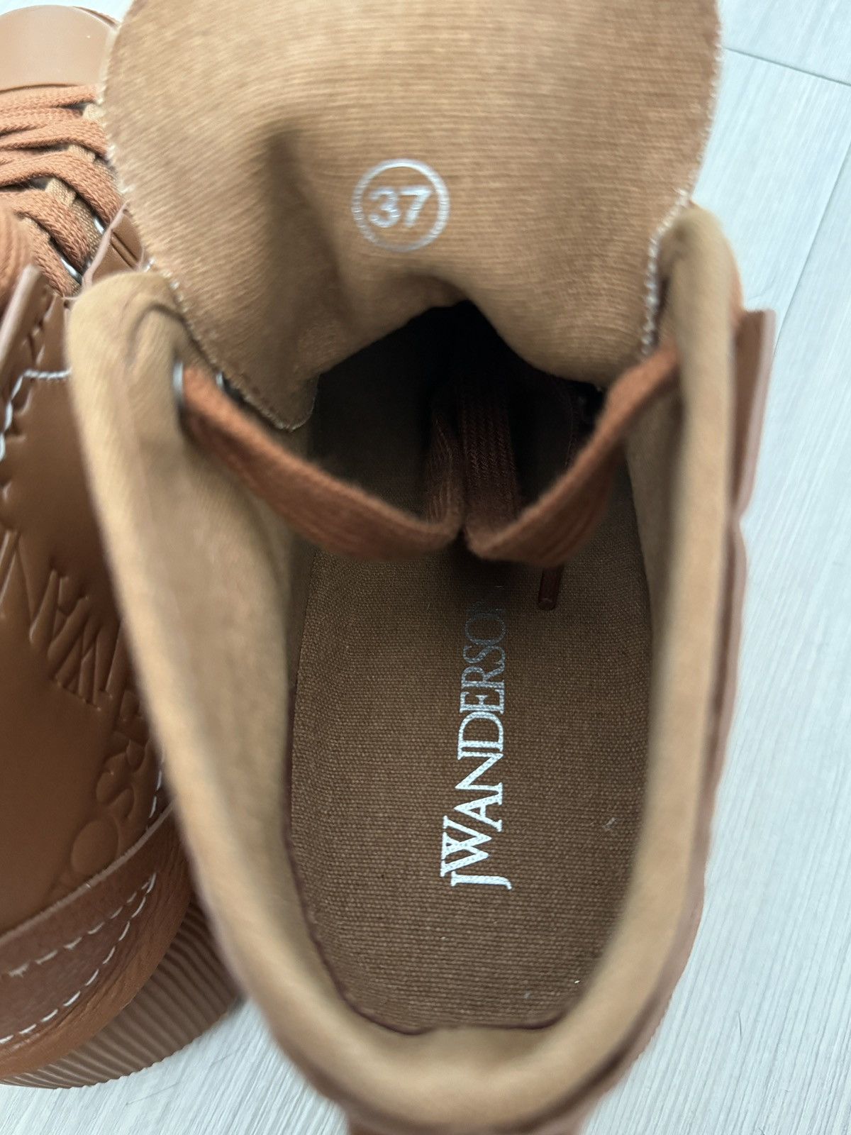JW Anderson J.W.Anderson Layered Logo Debossed High Top Sneaker Size US 7 / IT 37 - 9 Thumbnail