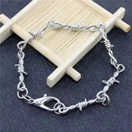Jewelry Barbed Wire Bracelet in Silver, Men's