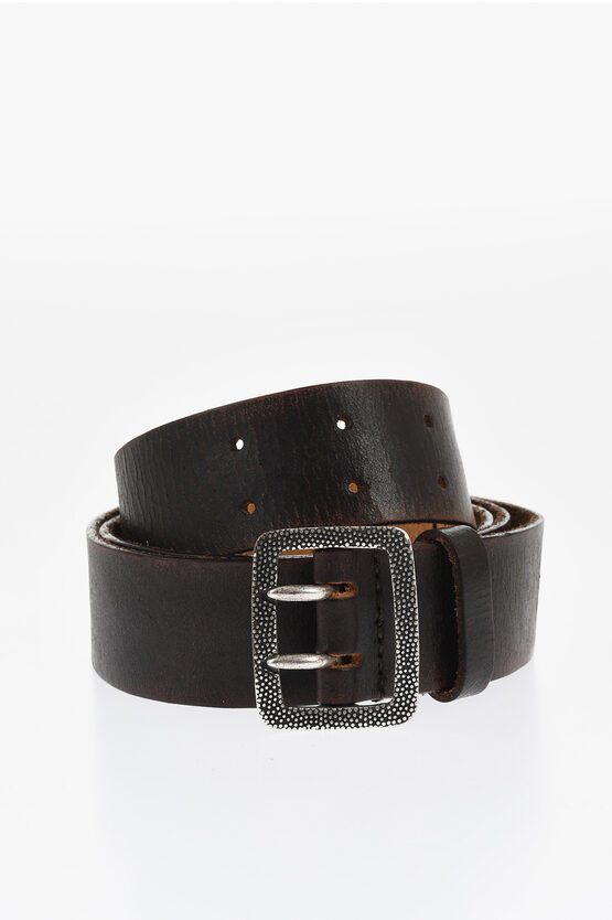 Vintage Effect Leather Belt 35mm