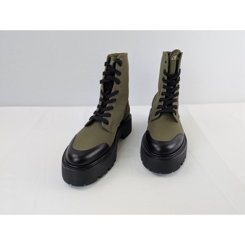 Celine o1rshd1 Canvas Bulky Shiny Lace-Up Boots Olive Green / Black Size US 9 / EU 42 - 9 Thumbnail