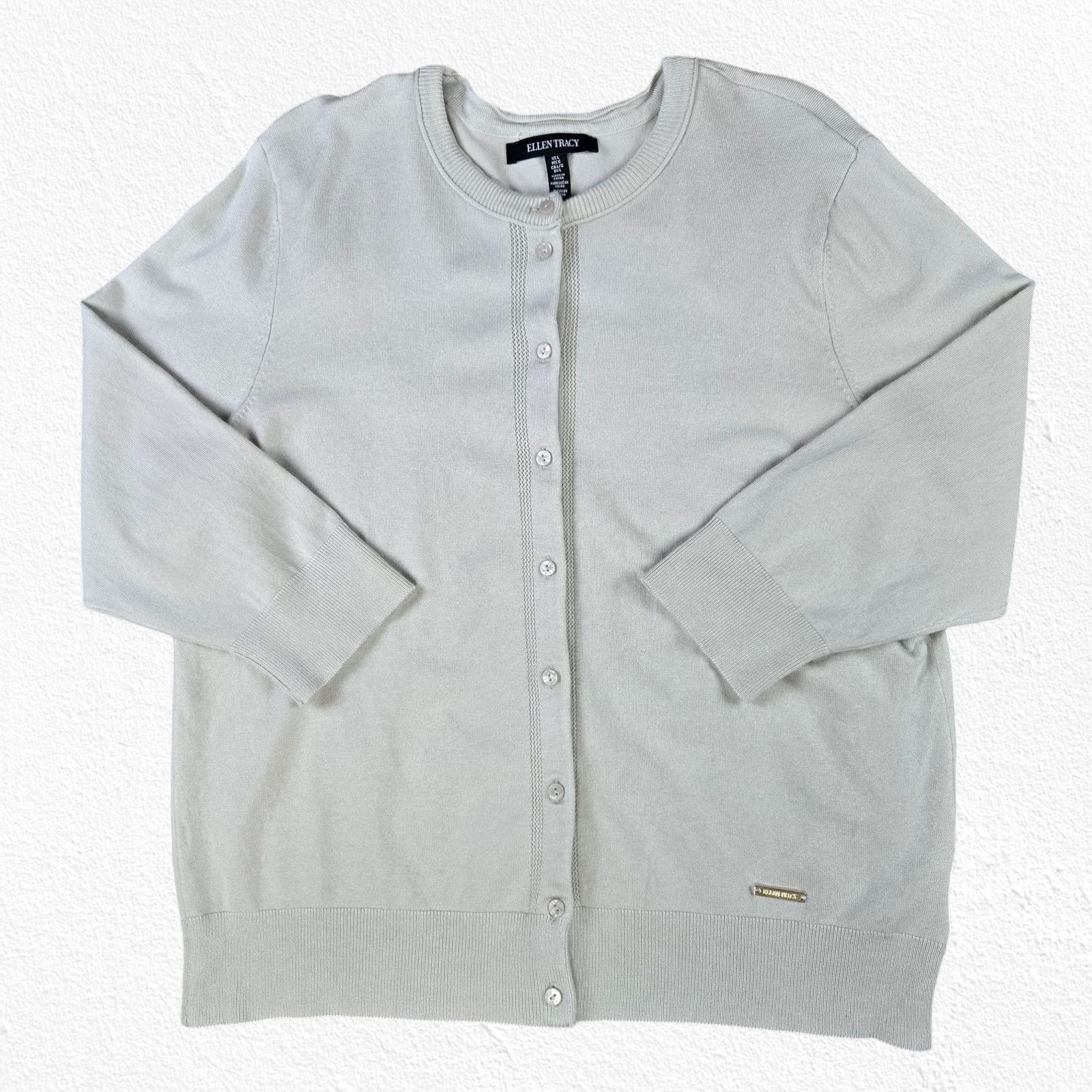 Other Ellen Tracy Beige Minimal Button Front Cardigan Size Large Size L / US 10 / IT 46 - 2 Thumbnail