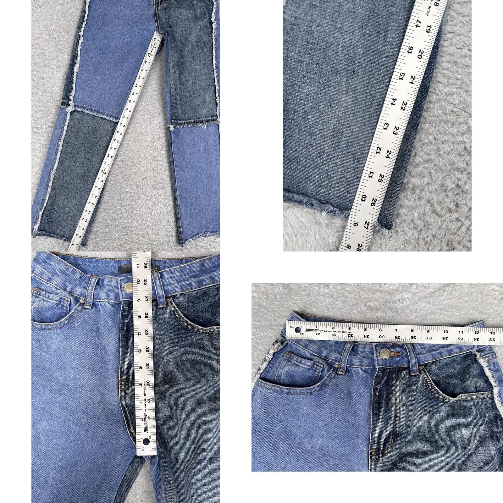 Vintage Cali 1850 Jeans Straight Two Tone High Rise Juniors 1/25 24x28 Blue Med Wash Denim Stretch Pocket Zipper Button Size 25" / US 0 / IT 36 - 8 Thumbnail