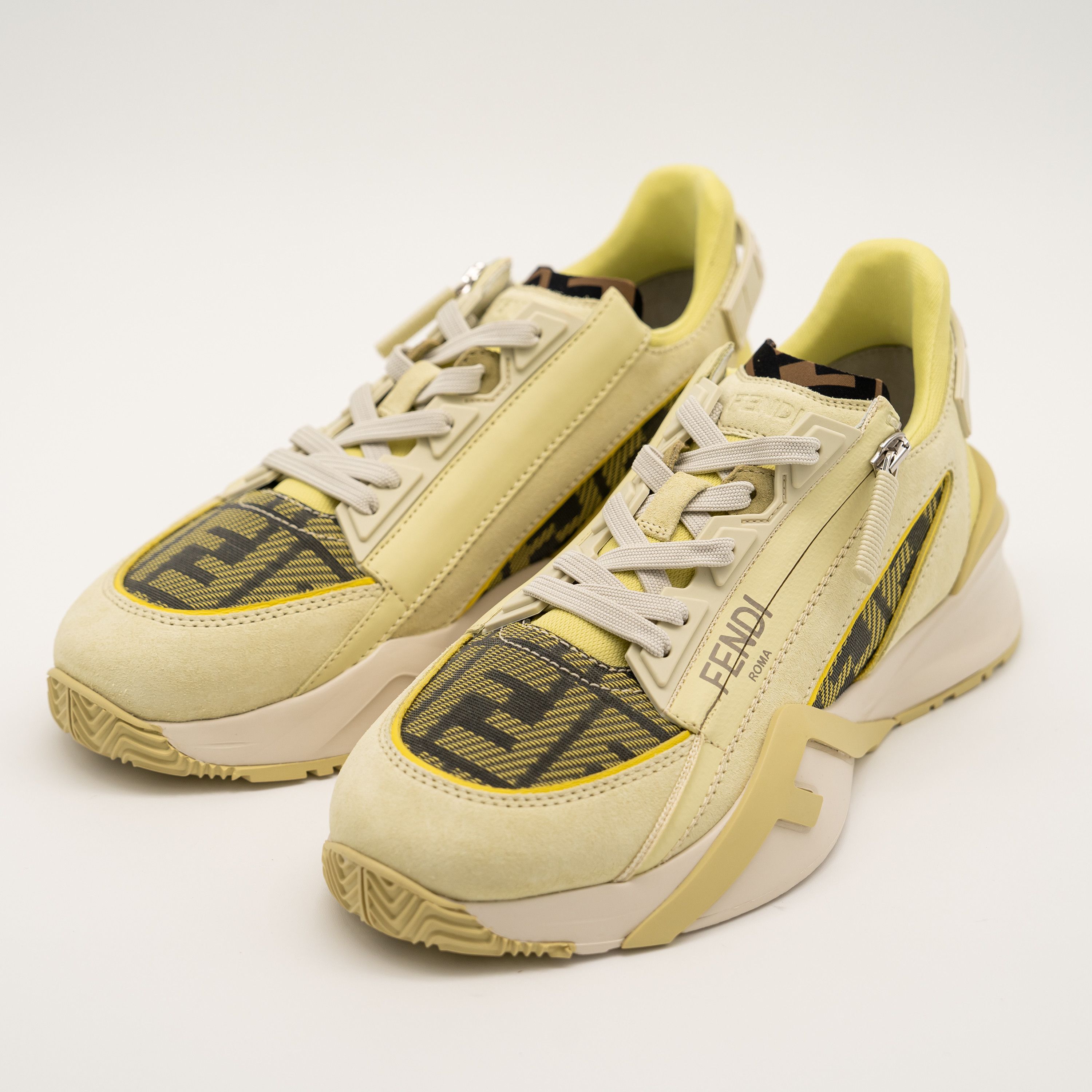 Fendi 38 eu 8 us Fendi Flow Sneakers Runner Yellow Green FF logo Size US 8 / IT 38 - 1 Thumbnail