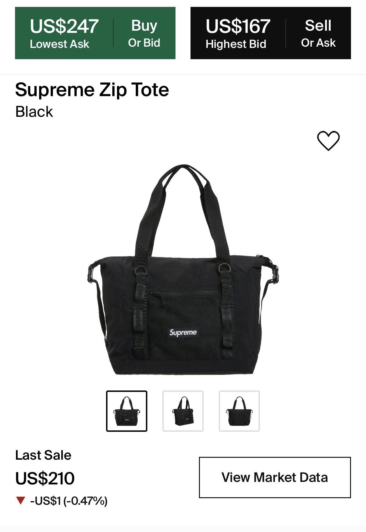 Supreme Zip Tote Bag Black 20fw 美品（Supreme Tote Bag (SS24