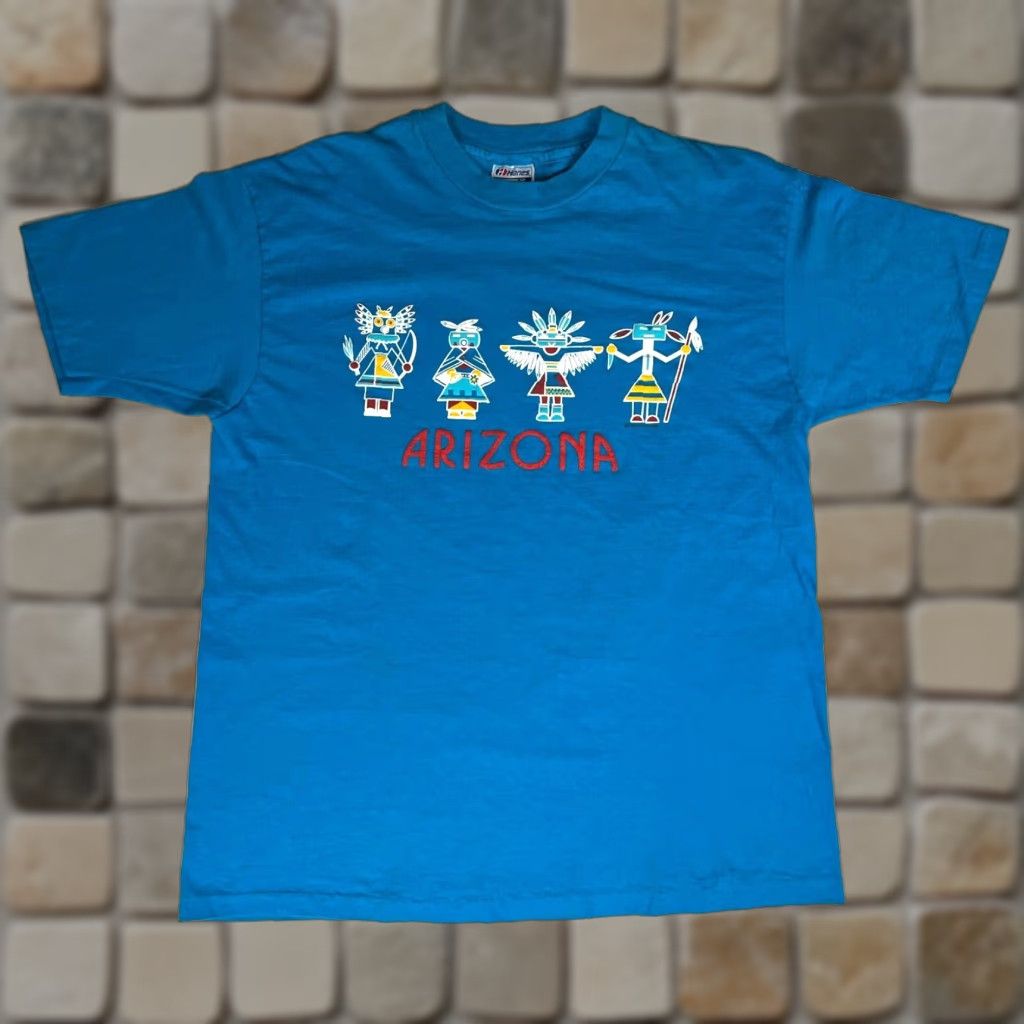 Hanes VINTAGE Hanes Beefy-T Arizona Art T-Shirt Unisex Adult XL Blue 100% Cotton USA 80s 1988 Shirt Mens Womenss Size US XL / EU 56 / 4 - 1 Thumbnail