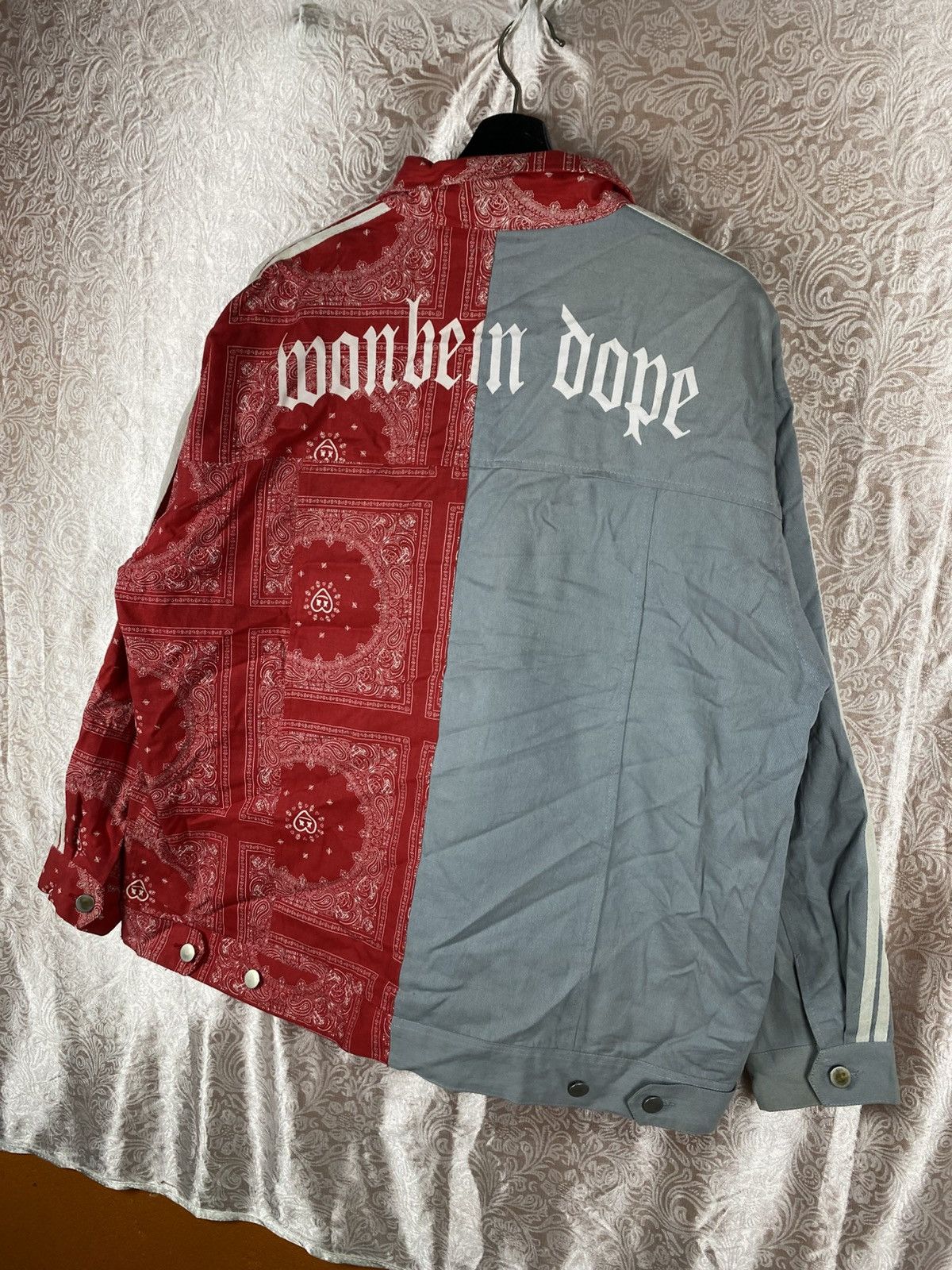 Japanese Brand Vintage KILLWINNER Split Bandana Jacket Red Grey Patchwork Size US XL / EU 56 / 4 - 10 Thumbnail