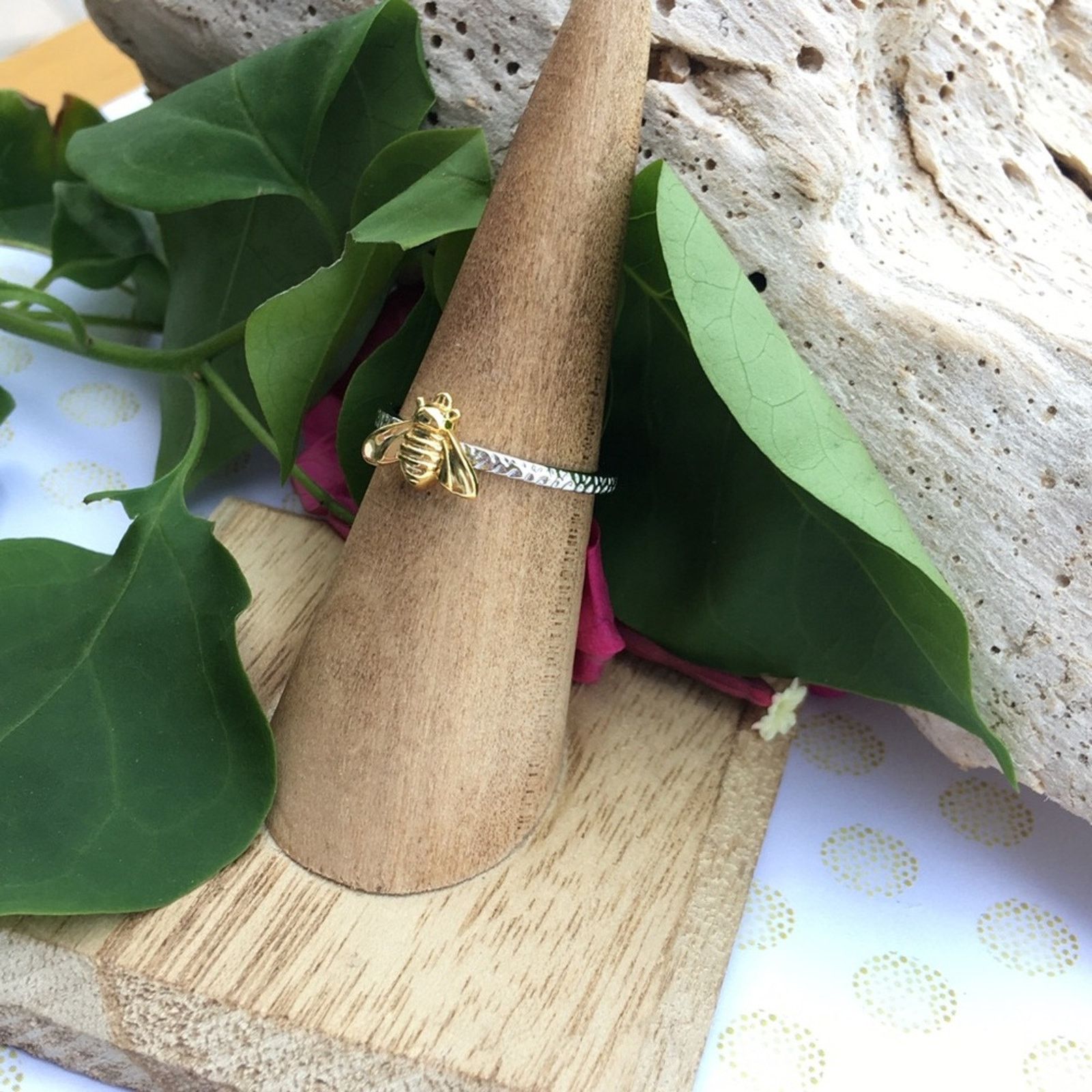 The Unbranded Brand Bee Two-Tone Sterling Silver Yellow Gold Ring Size ONE SIZE - 4 Thumbnail