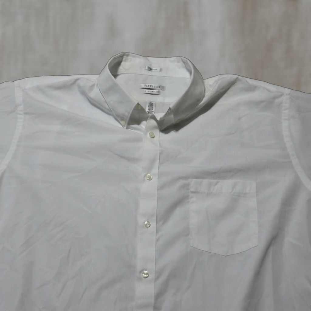 Van Heusen VINTAGE Van Heusen White Dress Shirt Men 18.5 Solid Collar Size 48R - 1 Thumbnail