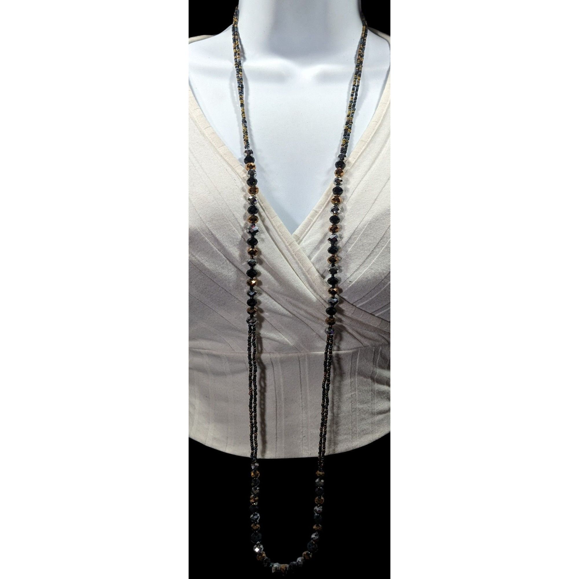Other Dark Glam Black Gold And Silver Tone Glass Beaded Necklace Size ONE SIZE - 3 Thumbnail