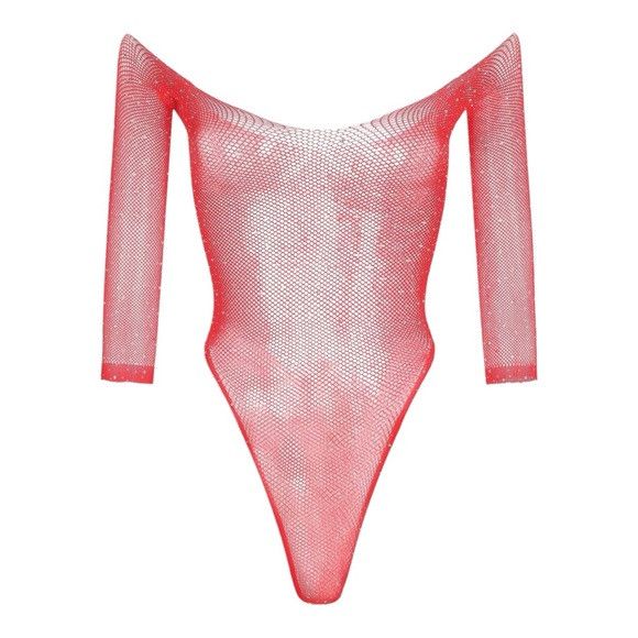 Other Women Red Bodysuit Hollow Out Bodystocking Without Underwear Size ONE SIZE - 1 Thumbnail