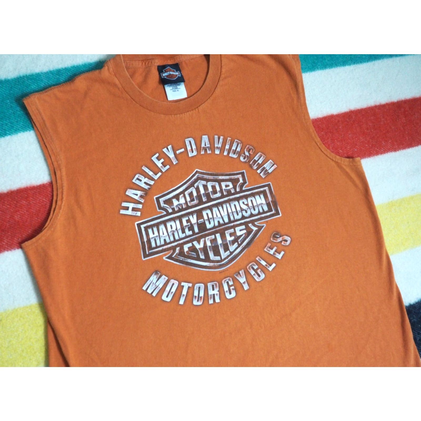 Harley Davidson VINTAGE Harley-Davidson Fairbanks Alaska Orange Biker Logo Wolf Tee Tank Top T-Shirt XL Size US XL / EU 56 / 4 - 3 Thumbnail