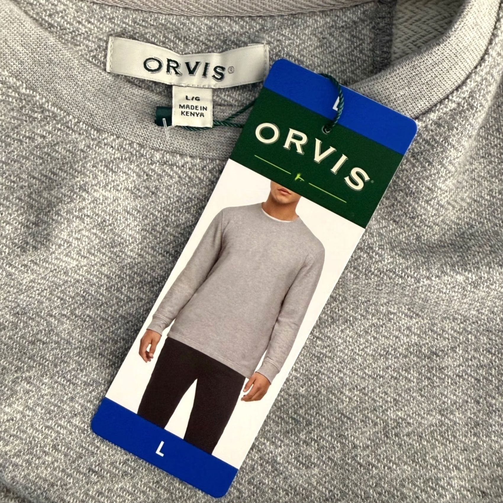 Orvis Orvis Mens Large Crew Neck Shirt Gray Herringbone Textured Knit Pullover NWT NWT Size US L / EU 52-54 / 3 - 4 Thumbnail