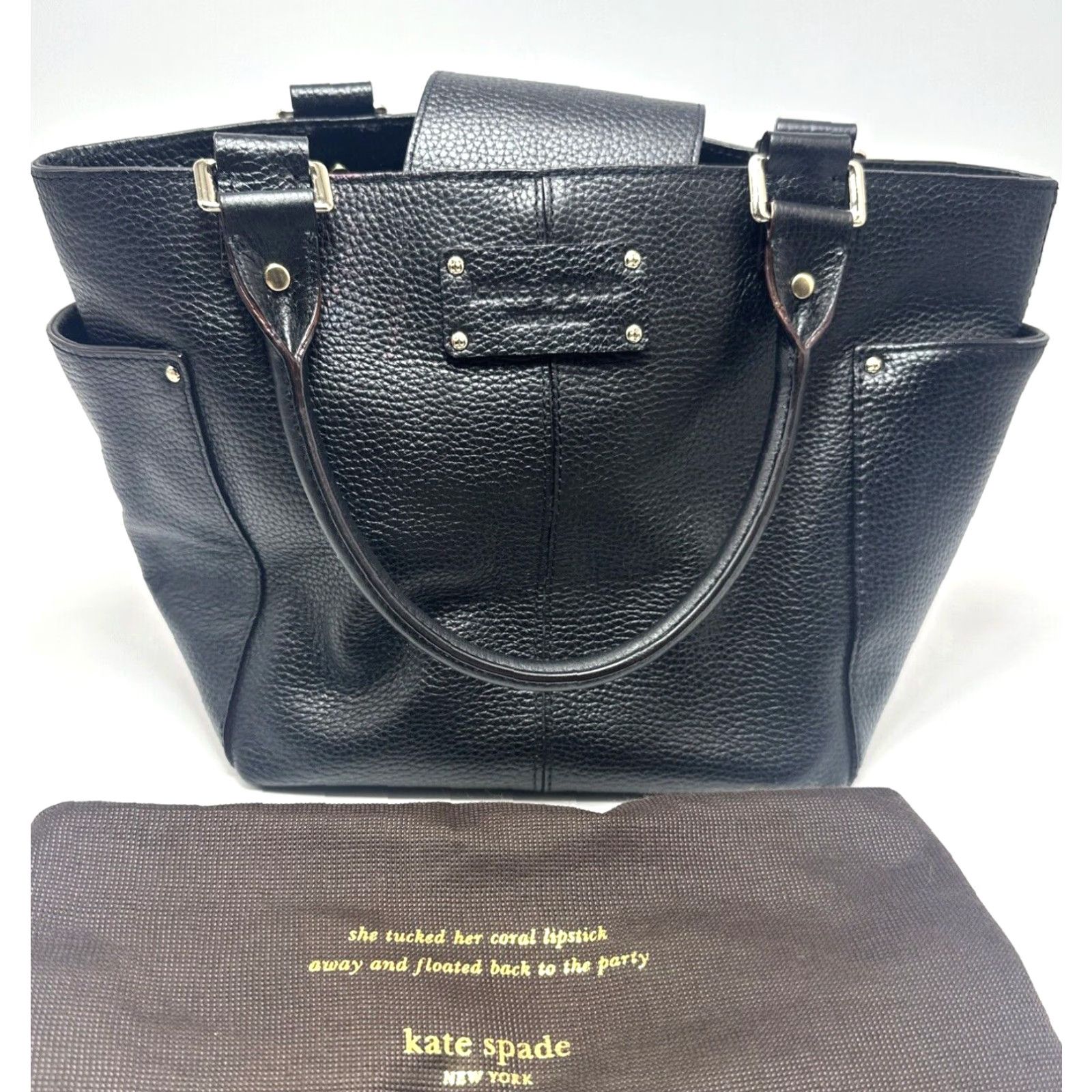 Vintage kate spade new york Shoulder Bag OS Black Pebbled Leather Leather Inner Pockets Adjustable Strap Vintage No Womens Bag Size ONE SIZE - 2 Thumbnail