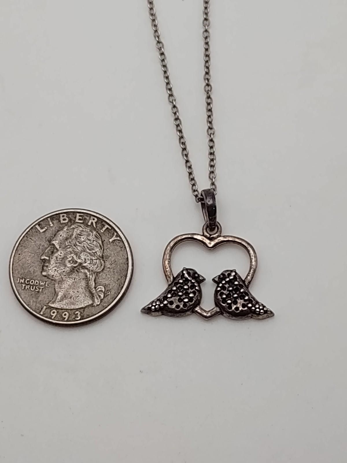 The Unbranded Brand Sterling Silver Love Birds Pendant with 17" Gold Tone Chain Size ONE SIZE - 2 Thumbnail