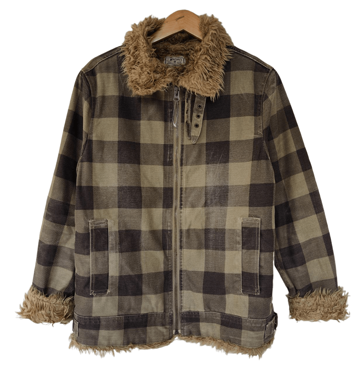 image of Flannel x Vintage Checkered Sherpa Jacket in Brown, Men's (Size Medium)