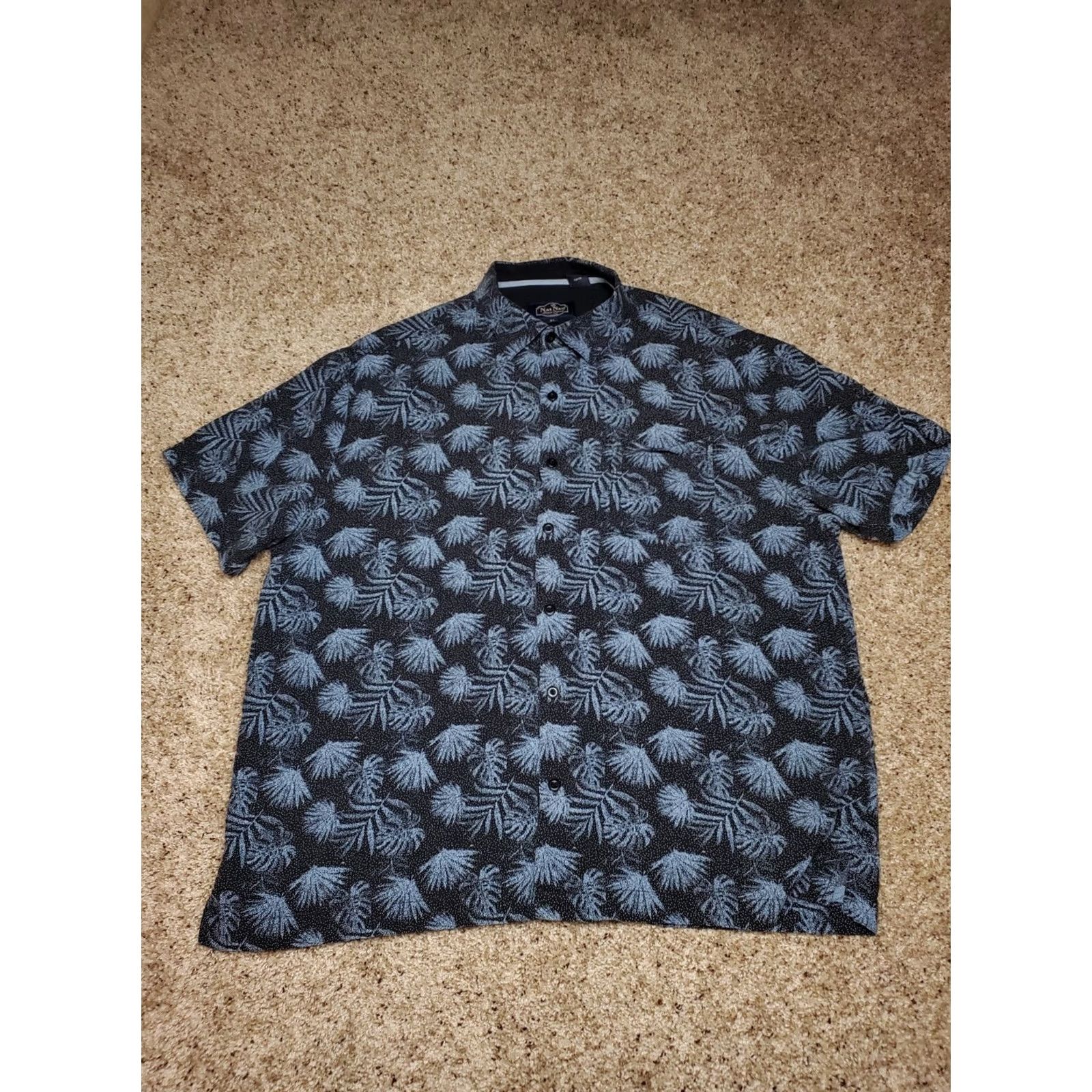 Nat Nast Nat Nast Shirt XL Mens Blue Silk Blend Palm Leaves Short Sleeve Button Up Size US XL / EU 56 / 4 - 2 Thumbnail